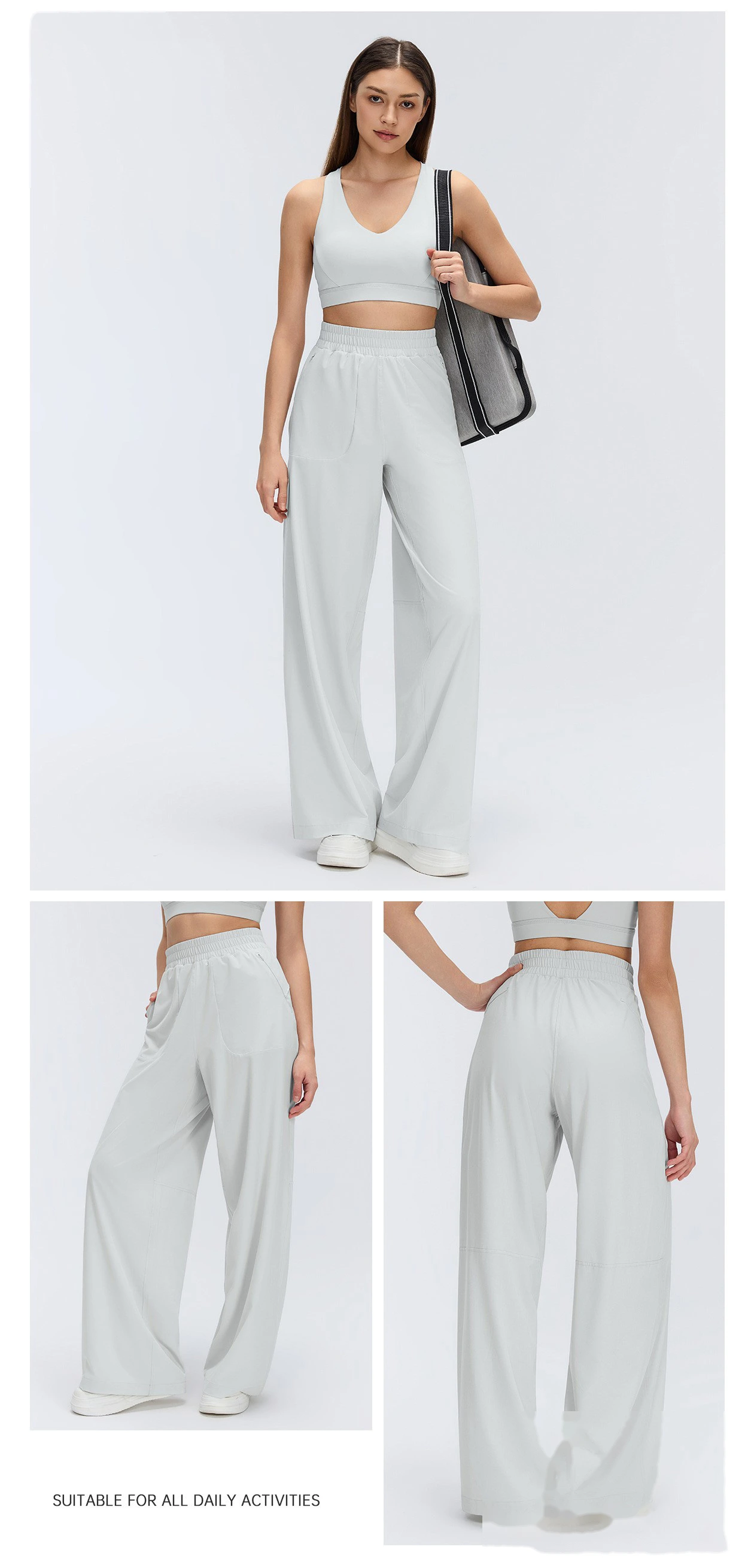 Women’s Custom Spring Summer Thin Breathable Straight Sports Pants Drawstring Loose Slim Casual Wide Leg Pants detail