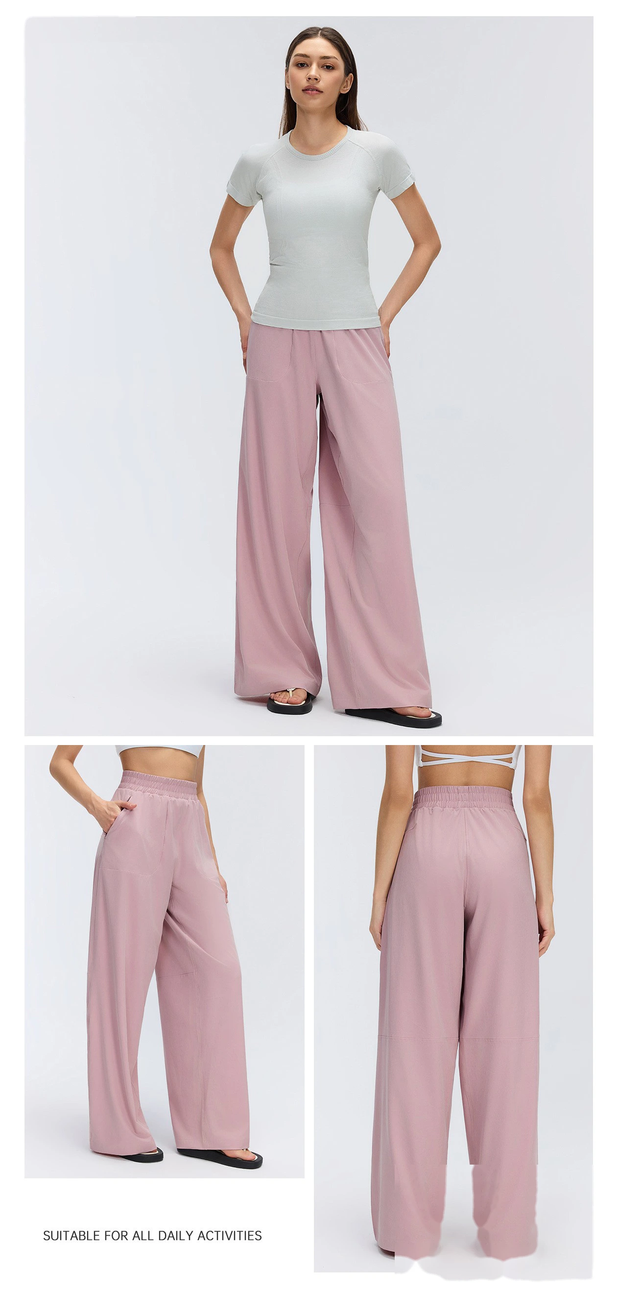Women’s Custom Spring Summer Thin Breathable Straight Sports Pants Drawstring Loose Slim Casual Wide Leg Pants detail