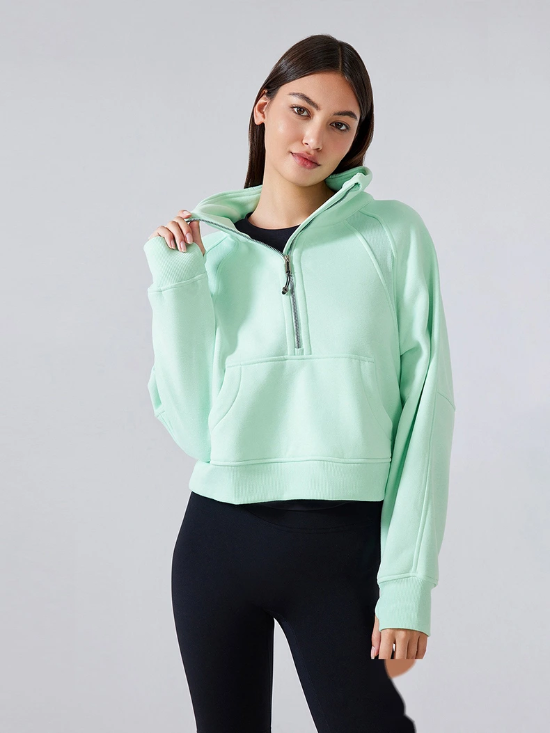 Custom-made semi-zipper high stand-up collar pullover sweater for women's warm fleece thickening in autumn and winter detail