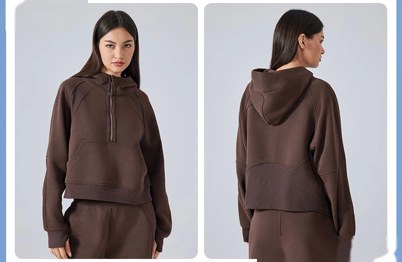 Customized autumn and winter cashmere warm hooded sweater outdoor fitness loose sports top women detail