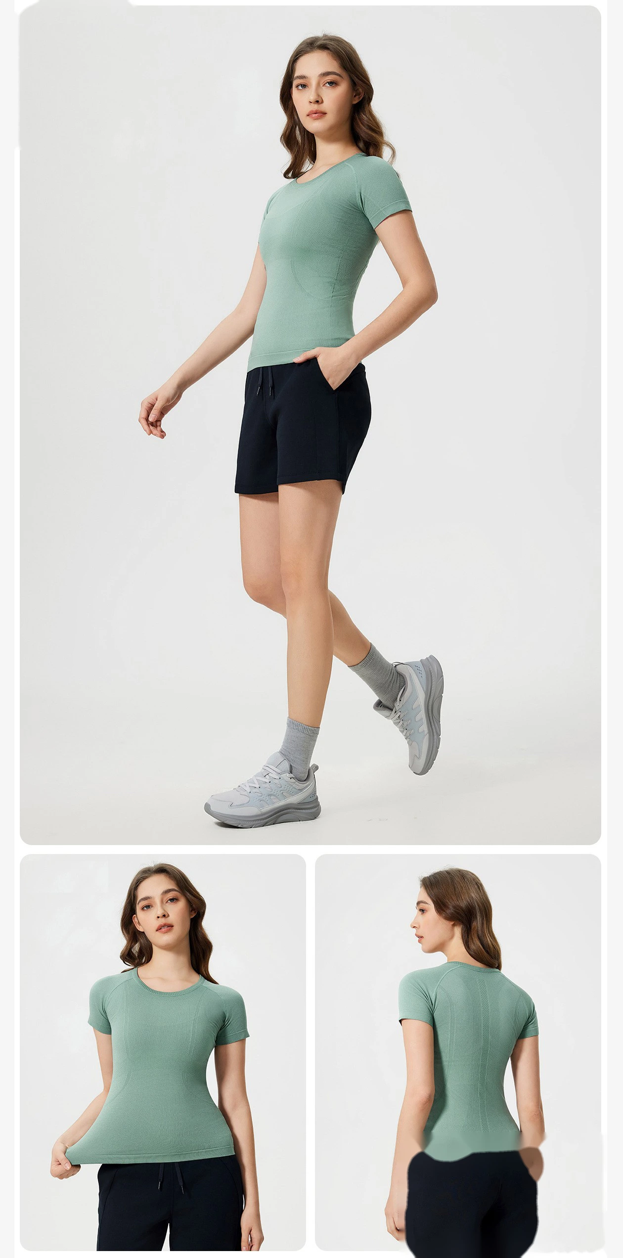 New ladies short-sleeved T-shirt running fitness shirt slim breathable yoga short sleeves detail