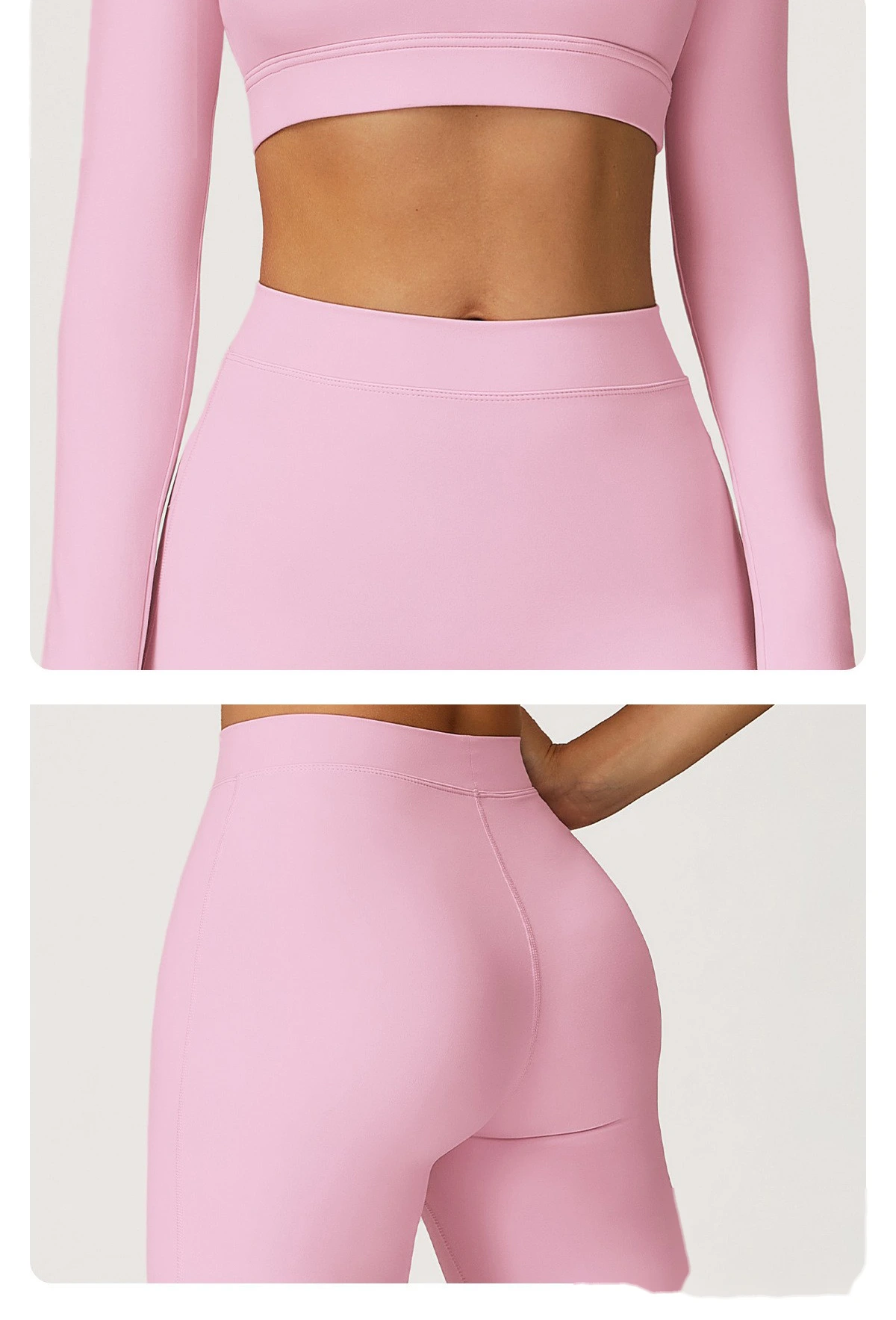Customized European and American sports pants, high waist, tight body, wide legs and slim trumpet fitness pants. detail