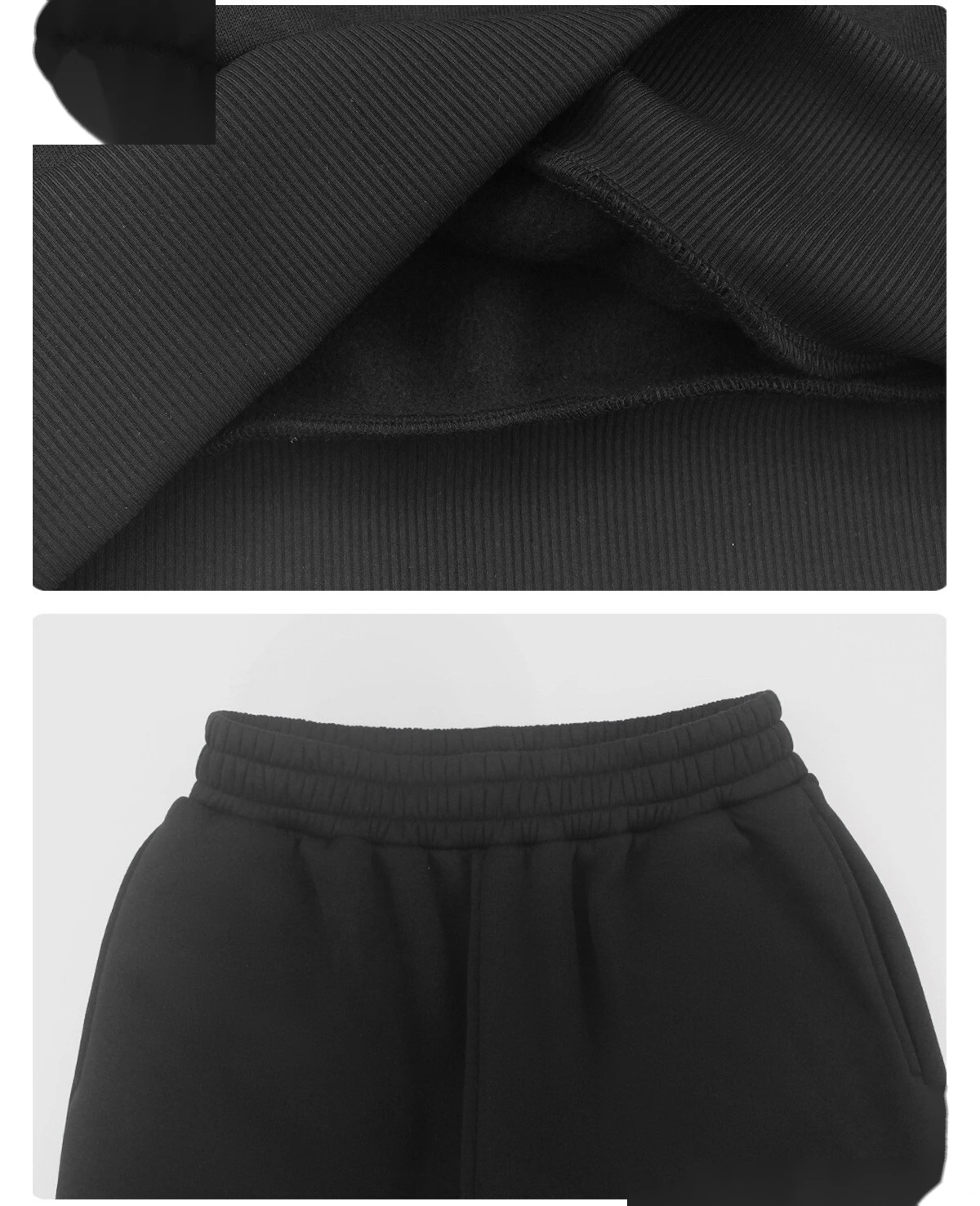 Custom Autumn-Winter Fleece Warm Sweatshirt Set with Cuffed Athletic Jogger Pants & Letter Print detail