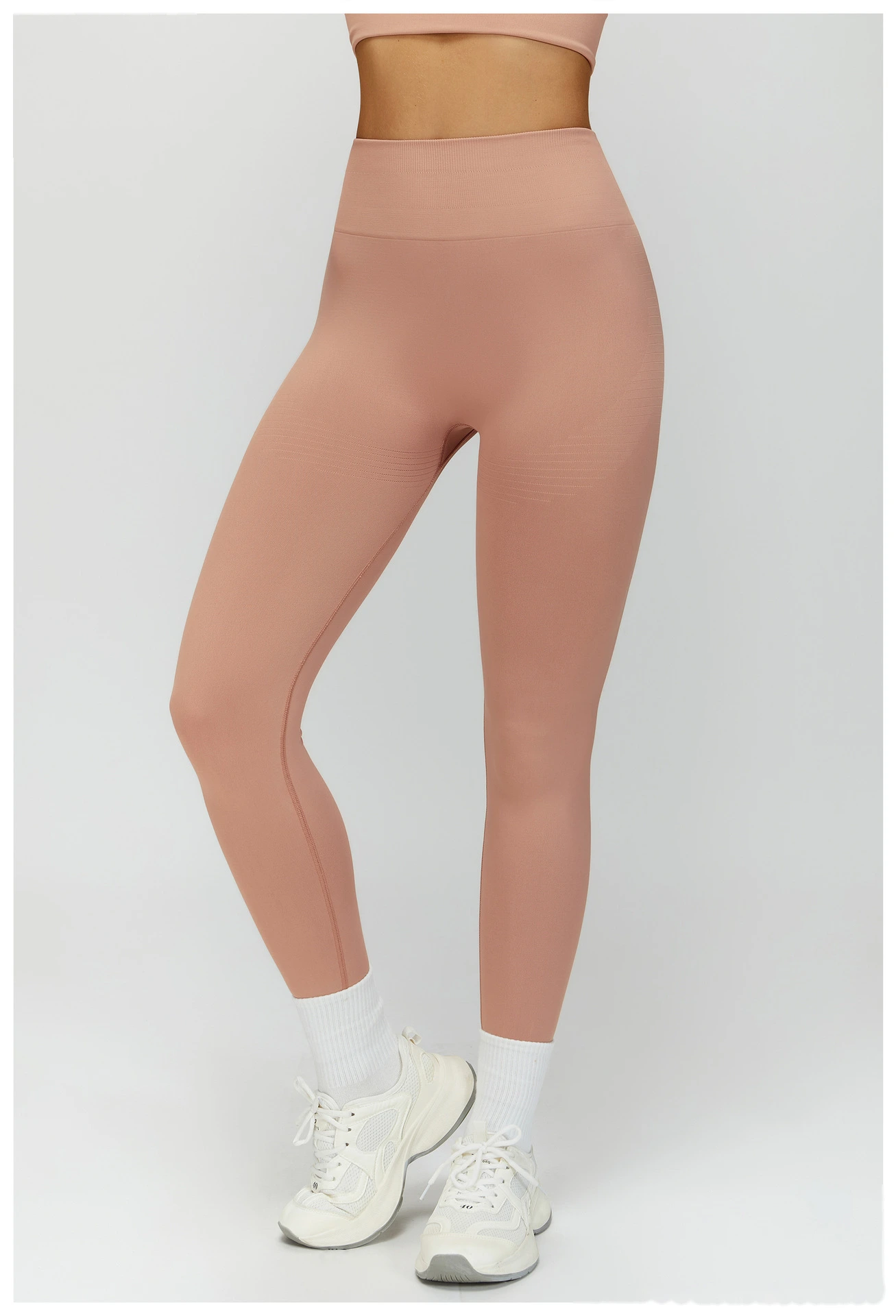 Custom EU/US High-Waisted Yoga Pants - Seamless Butt-Lifting Ribbed Waist Tummy-Control Leggings for Running Gym detail