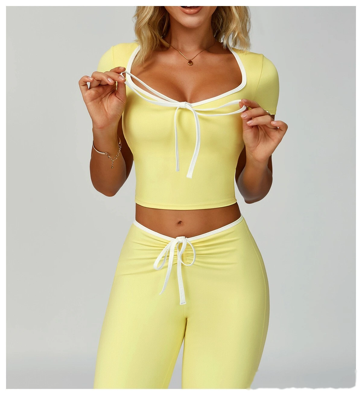 Custom-made V-neck slim yoga outdoor running T-shirt for women with contrast edge yoga clothes detail