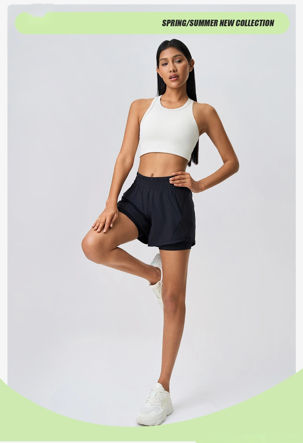 Quick-drying breathable sports shorts female fake two-piece anti-exposure high waist training yoga fitness pants detail