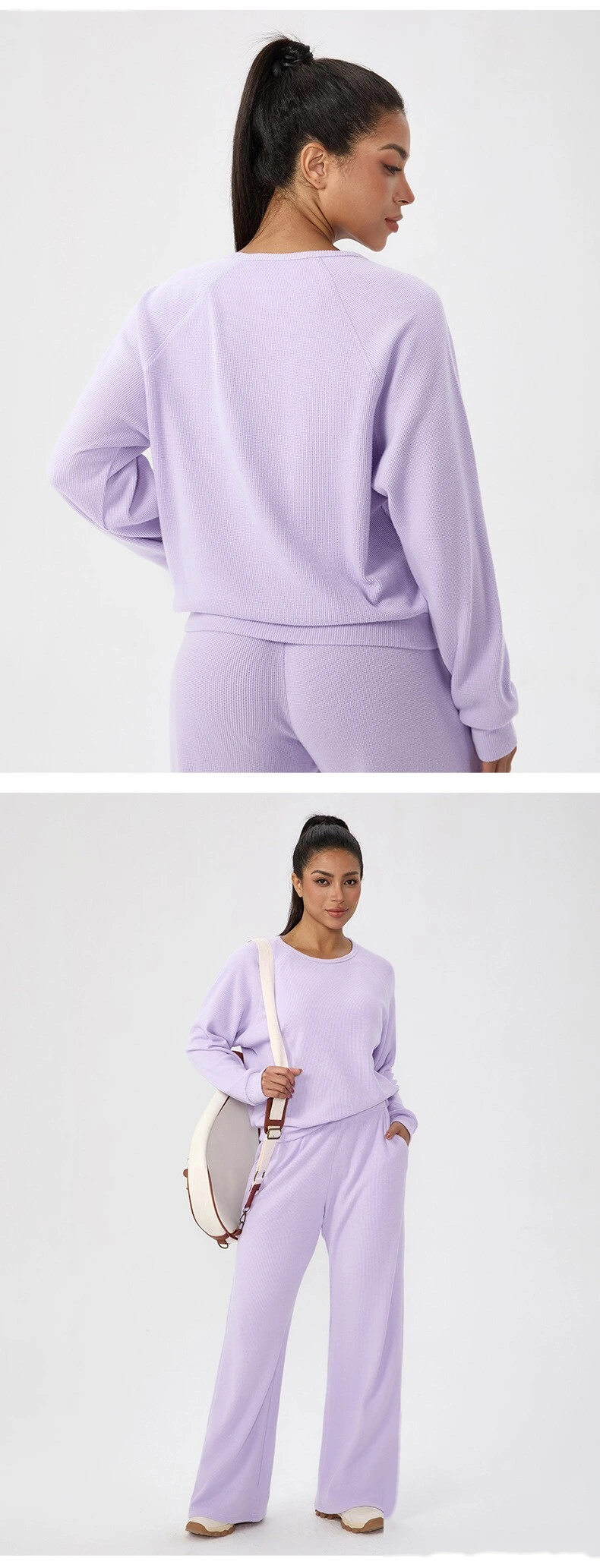 Autumn Winter Custom Waffle Crewneck Long-Sleeve Tee - Solid, Loose-Fit Sports Shirt for Running & Working Out detail