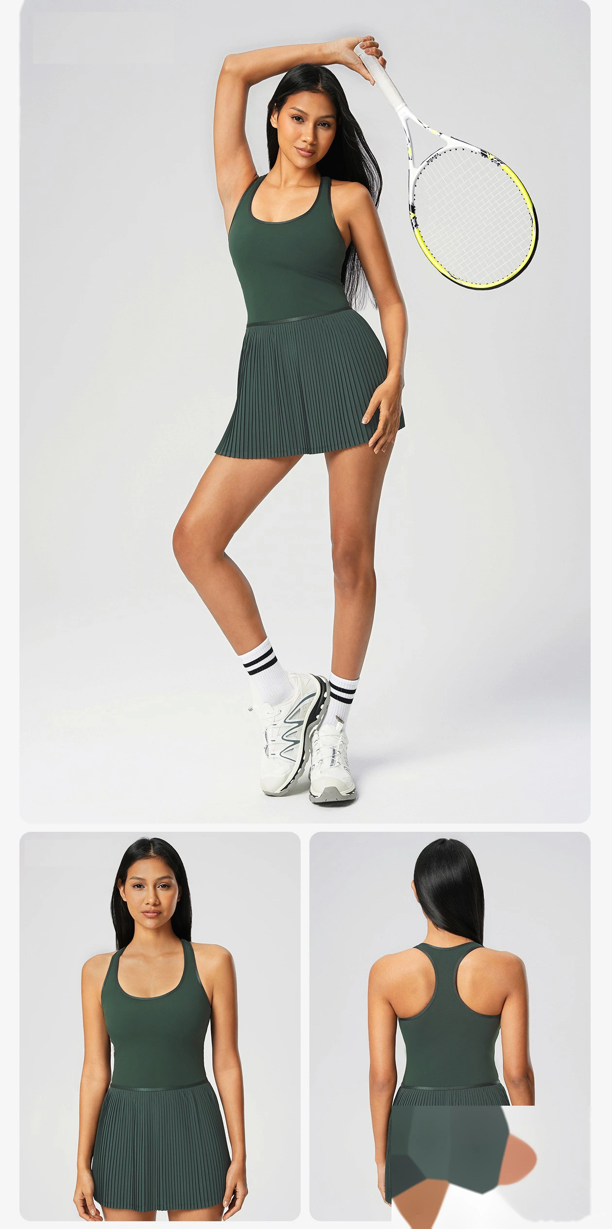 Custom-made beautiful back sports dress with chest pad yoga vest skirt cool breathable tennis pleated skirt - allni detail