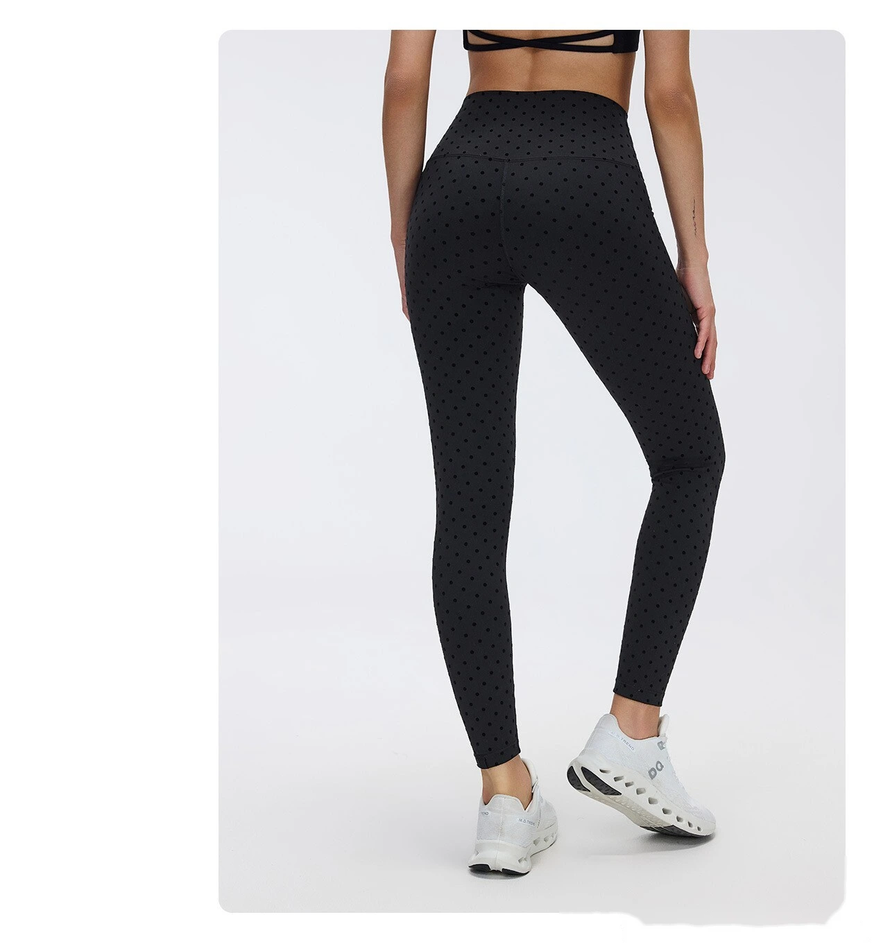 Bulk Custom Yoga Sports Set - Polka Dot Tummy Control Leggings & Slimming Stand Collar Workout Jacket detail