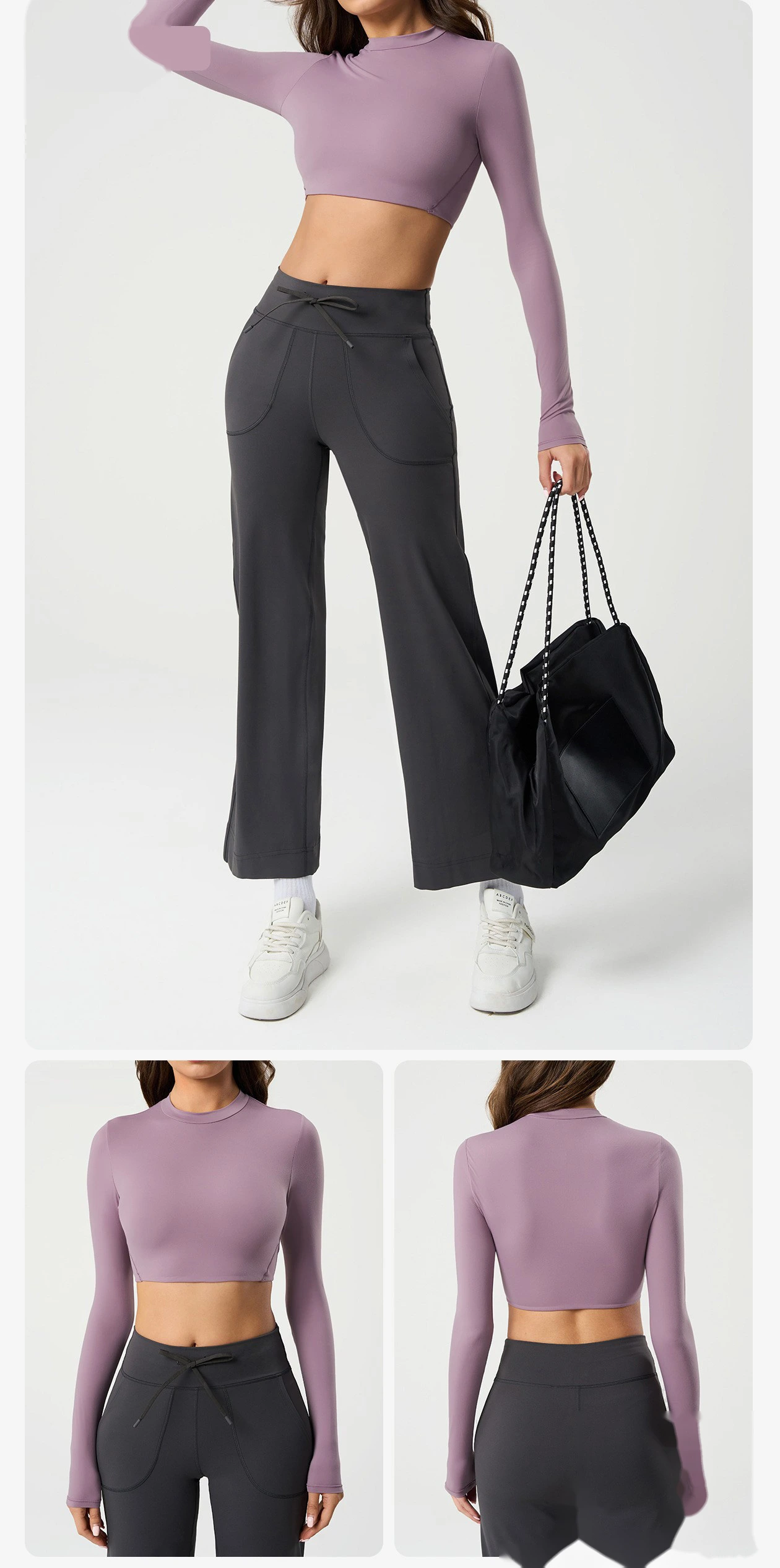 Yoga clothes women's tight-fitting sports long-sleeved T-shirt fitness training clothes navel short top detail