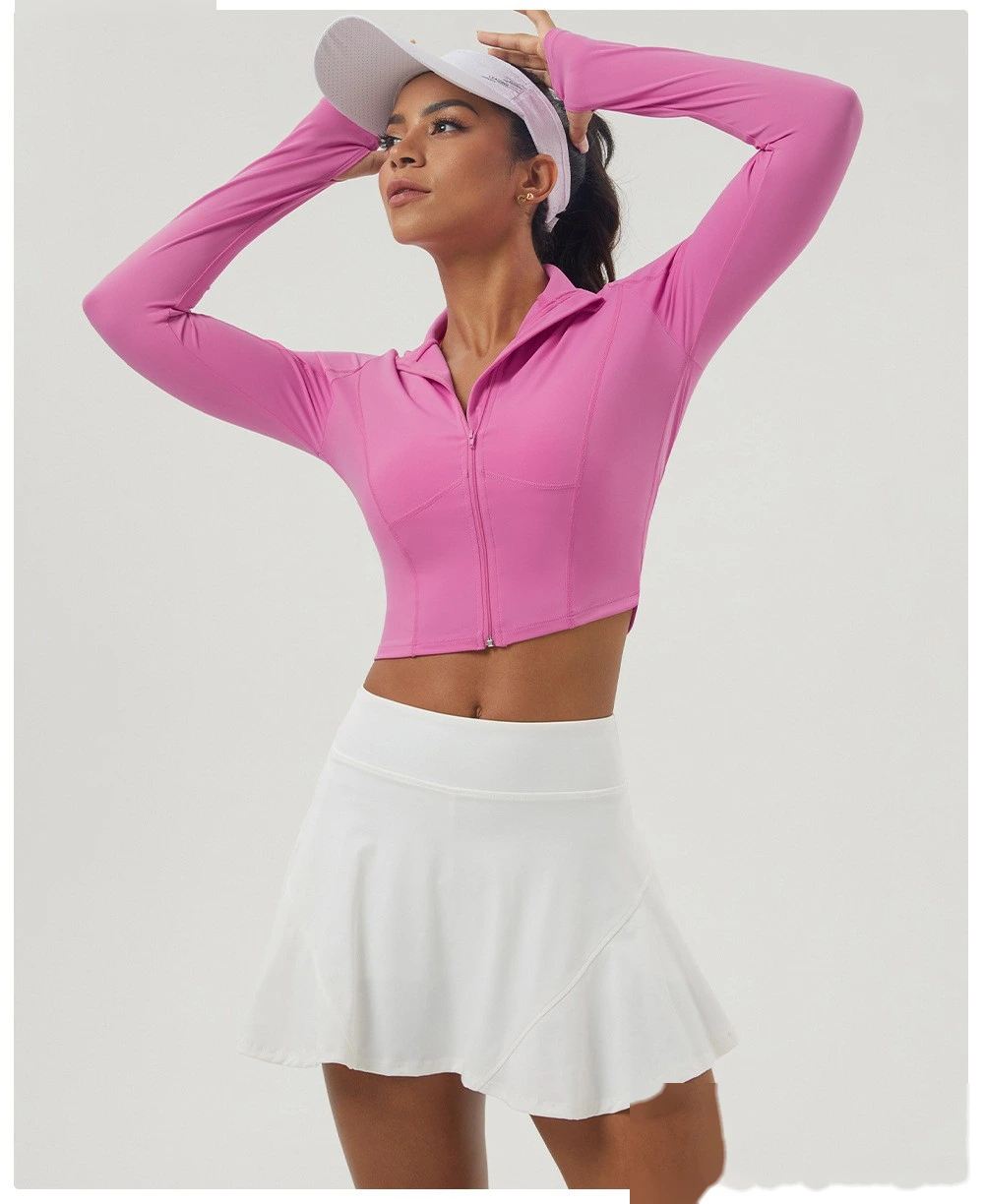 Customized outdoor running zipper tight coat yoga fitness sportswear top woman detail