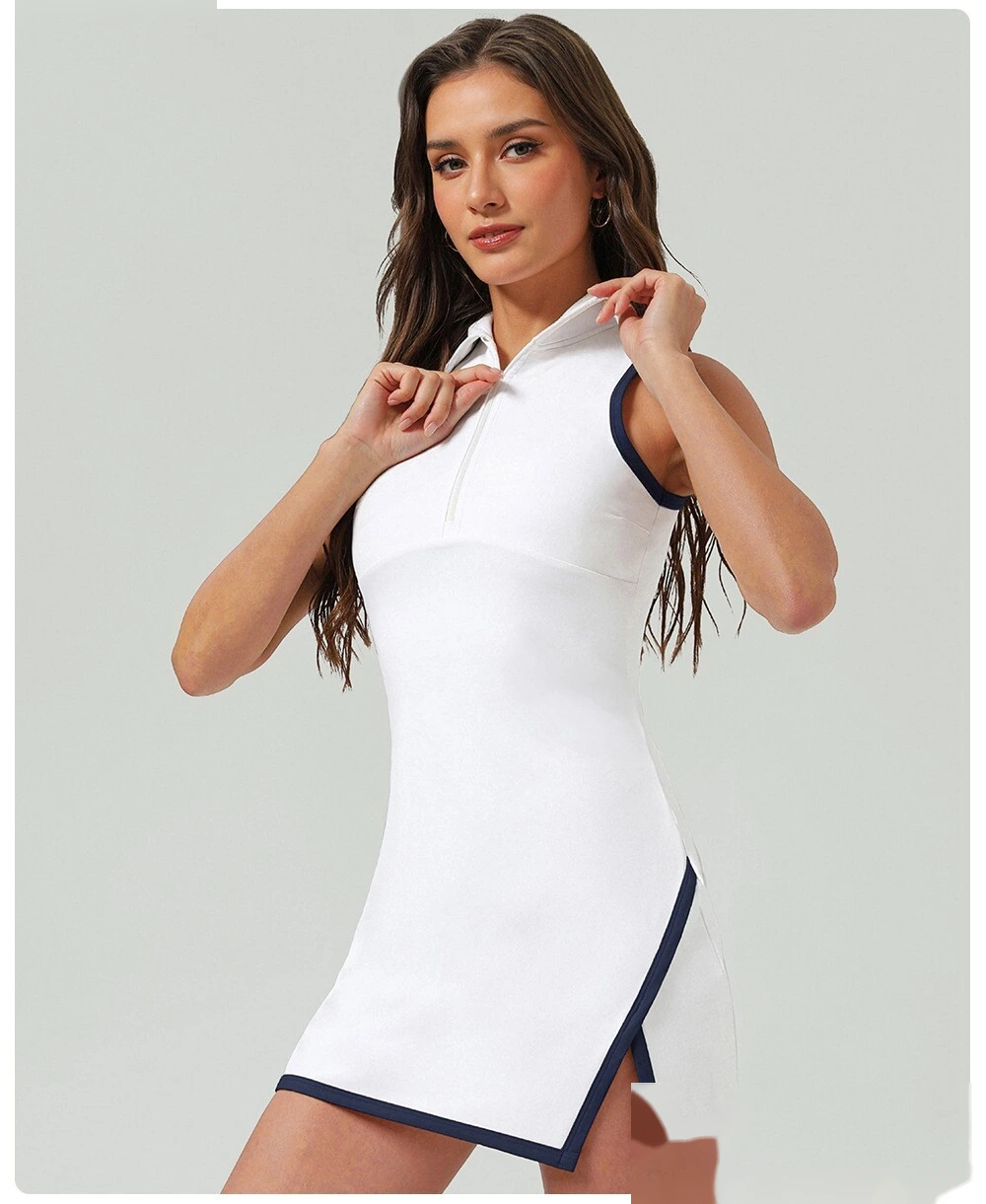 Custom color matching semi-zipper sports one-piece skirt quick-drying sun-proof tennis one-piece skirt detail