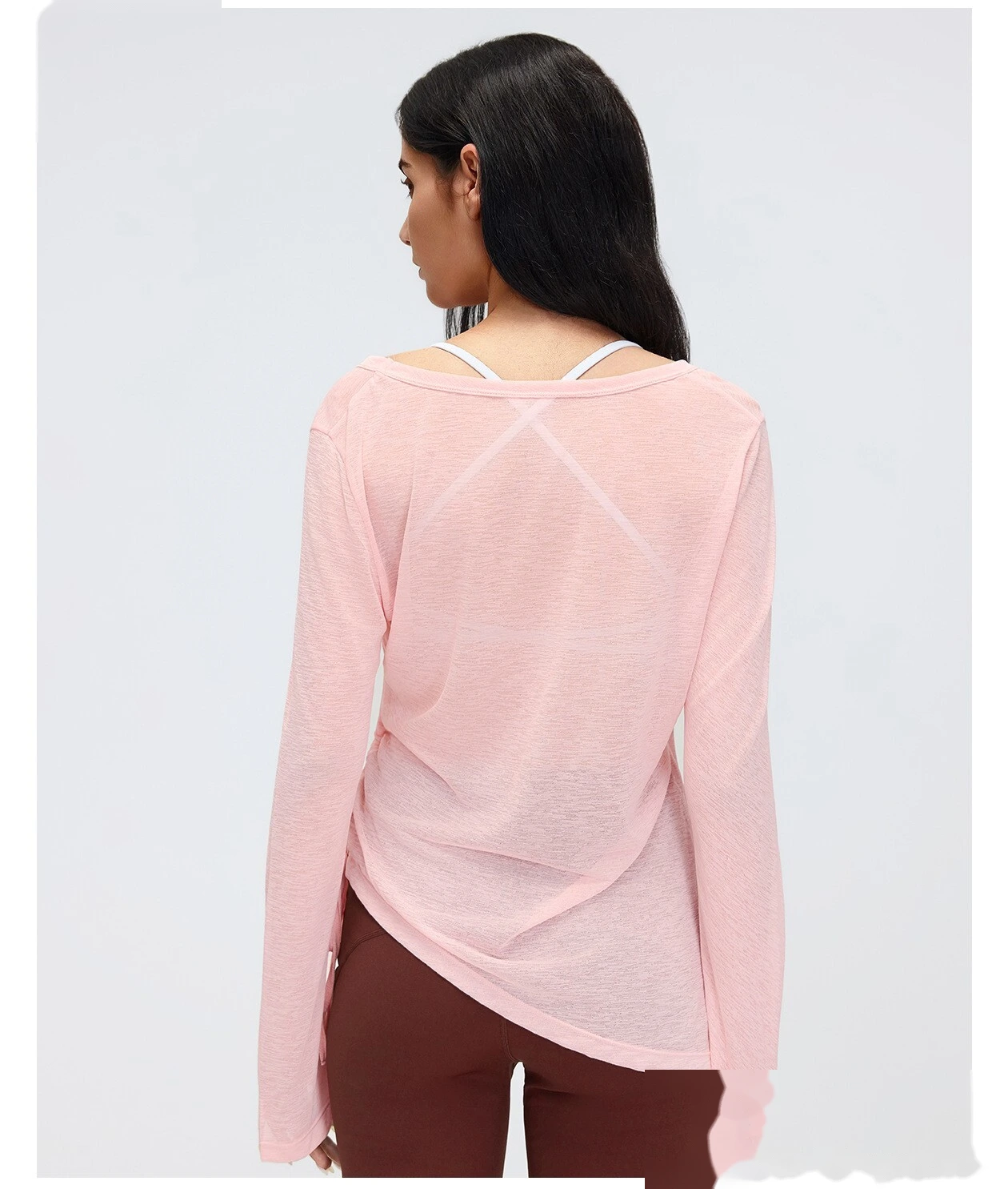 Women’s V-Neck Long Sleeve Yoga Shirt Drawstring Waist Slim Fit Casual Sports Tee Loose Cover Up detail