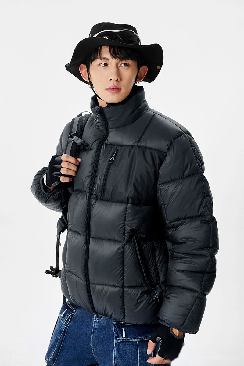 Custom fashion windproof warm pocket men's and women's cotton coat down jacket detail