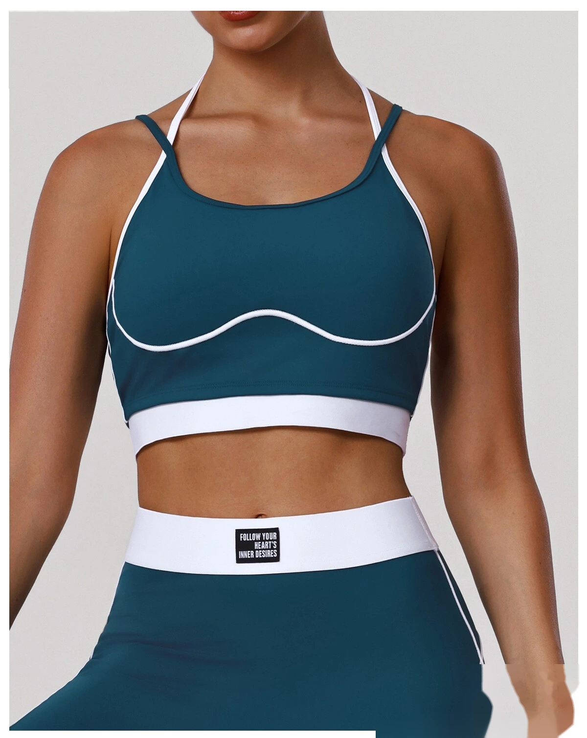 Bulk Custom Color Block Fitness Bra - Thin-Strap Shockproof Padded Yoga Tank for Gym Running Workouts detail