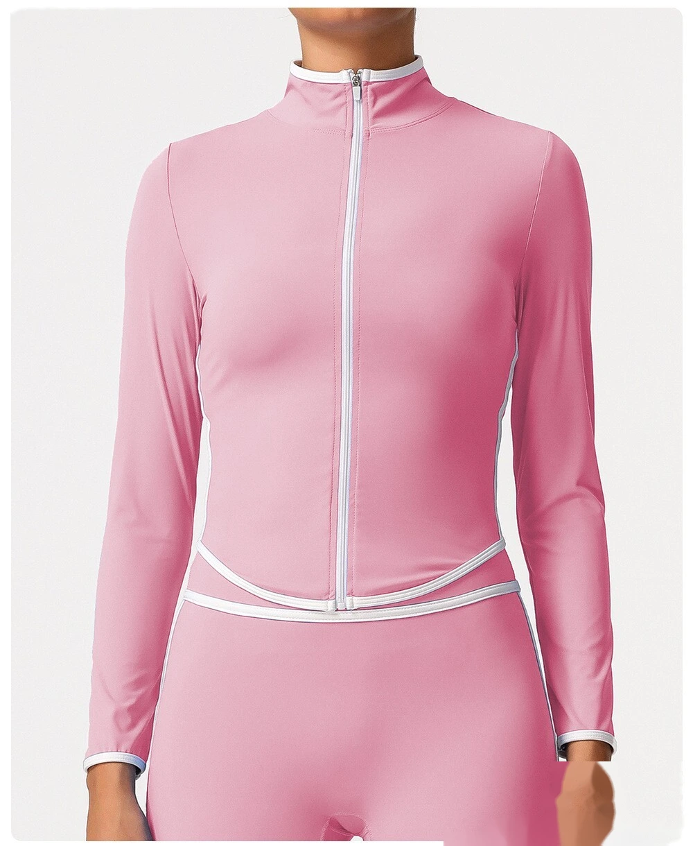 Customize the new contrast zipper yoga clothes women's autumn and winter running fitness coat detail