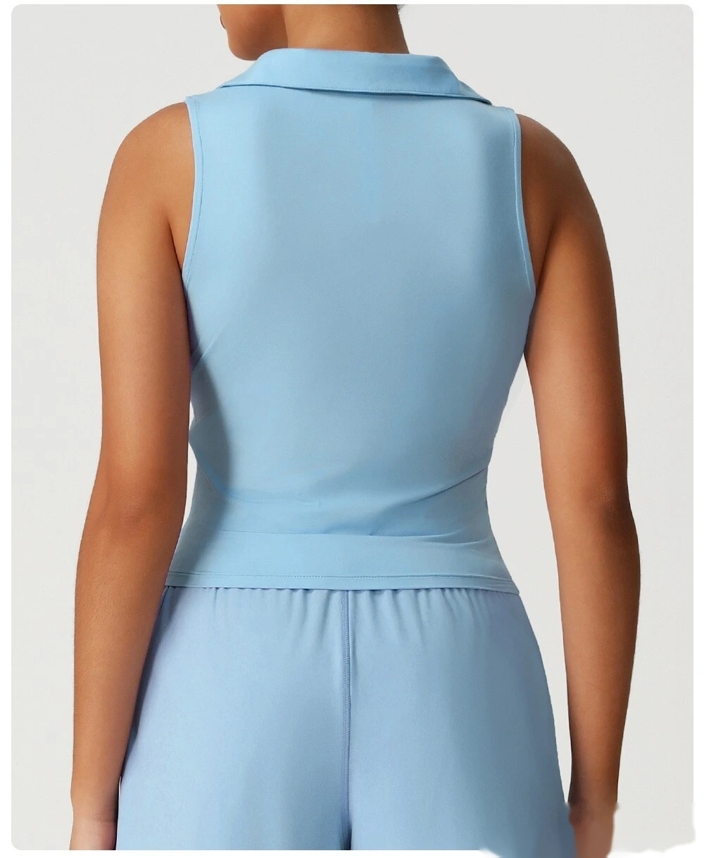 Customized tight-fitting sports quick-drying vest women's running tennis fitness clothes top POLO lapel sweatshirt detail