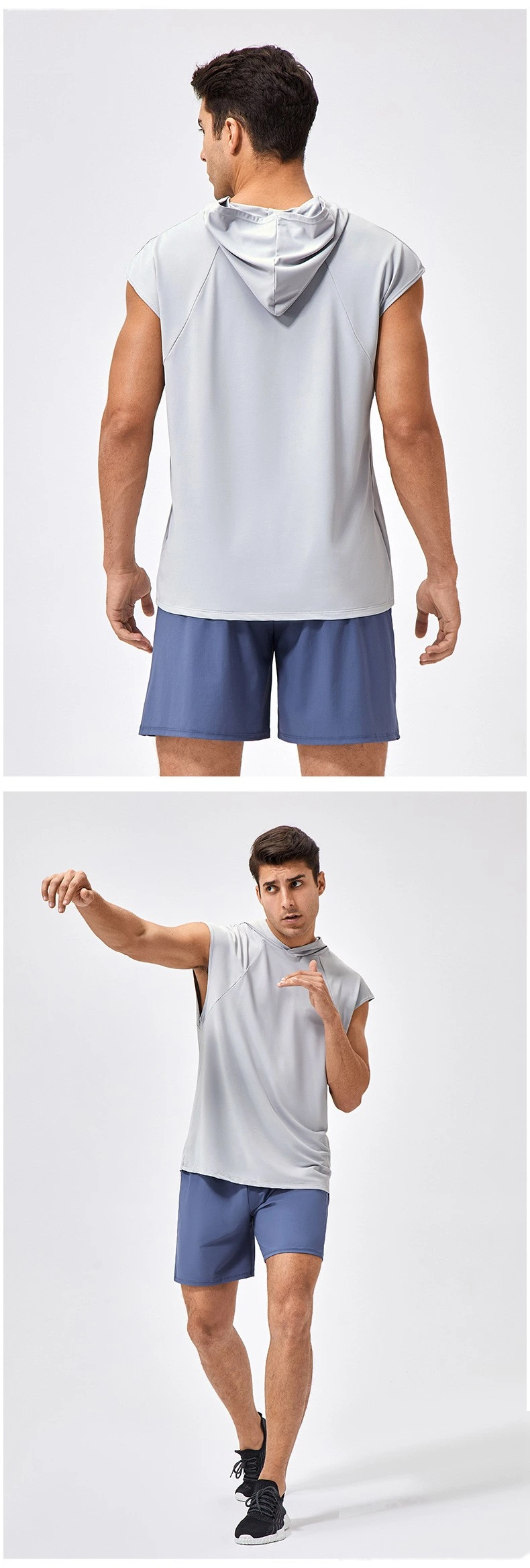 Customized men's loose quick-drying basketball running jacket hooded fitness vest detail