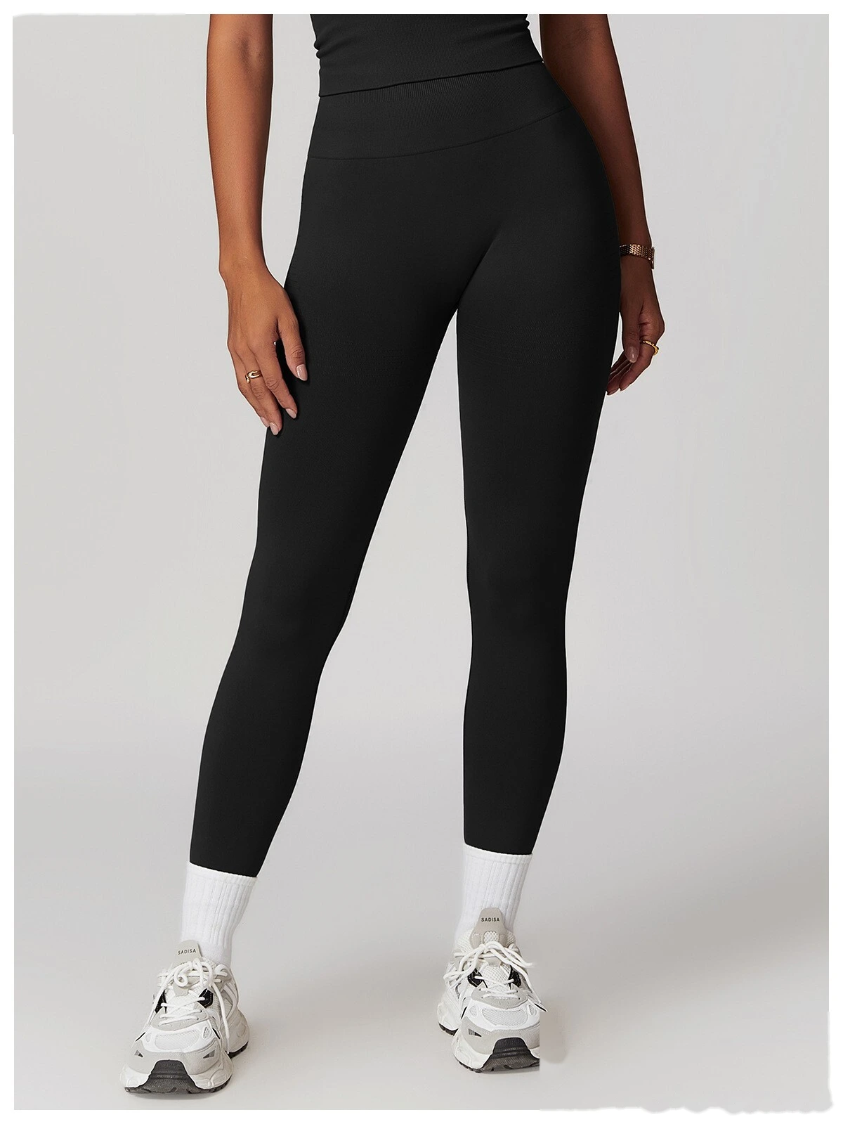 Custom EU/US High-Waisted Yoga Pants - Seamless Butt-Lifting Ribbed Waist Tummy-Control Leggings for Running Gym detail