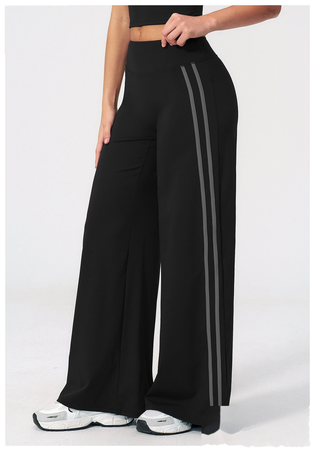 High Waist Hip Lifting Flare Yoga Pants, Color Block Naked Feel Slimming Workout Wide Leg Trousers detail