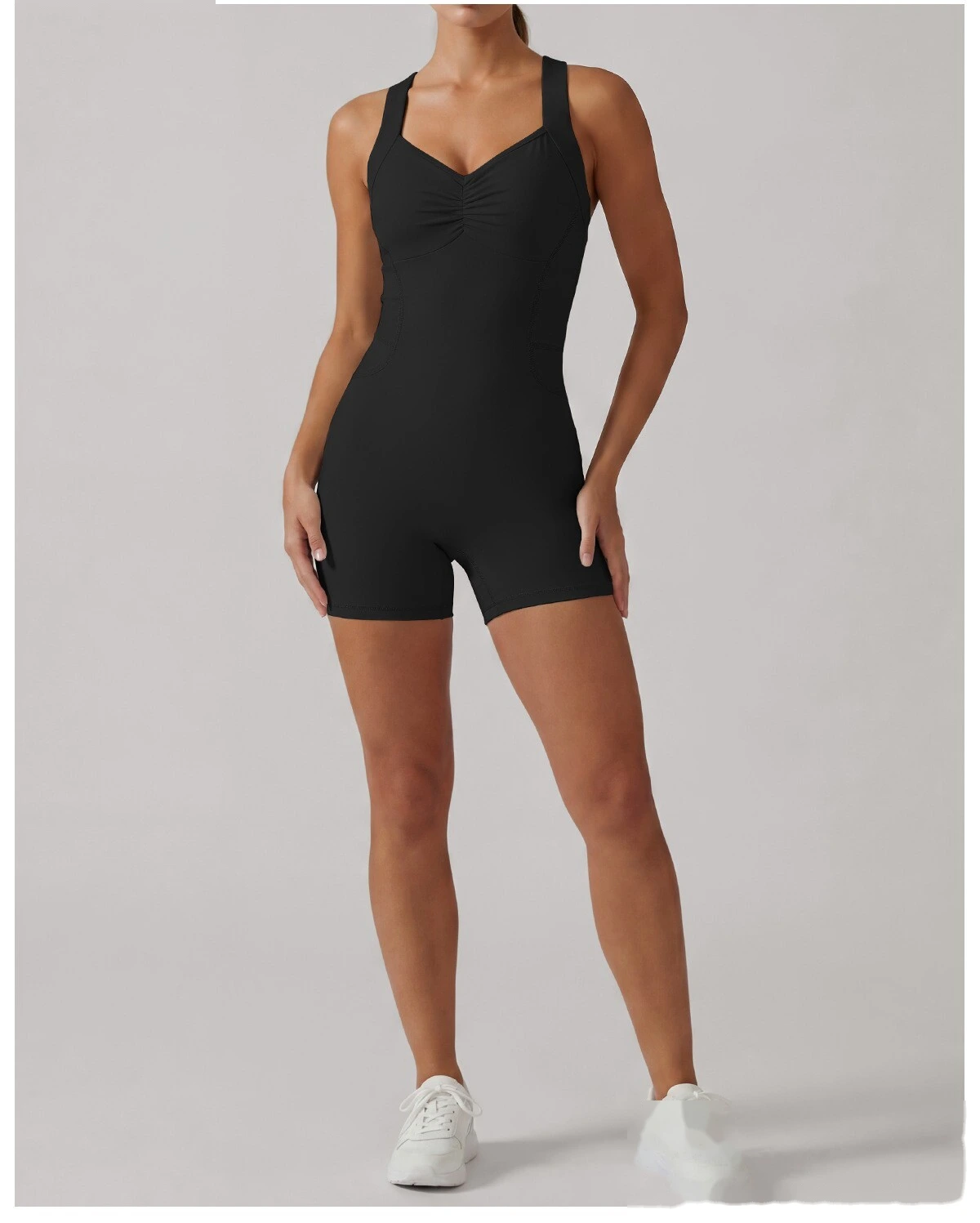 Custom European American Cross Back Shaping Jumpsuit, Sleeveless Waist & Hip Lifting Summer Yoga Bodysuit detail