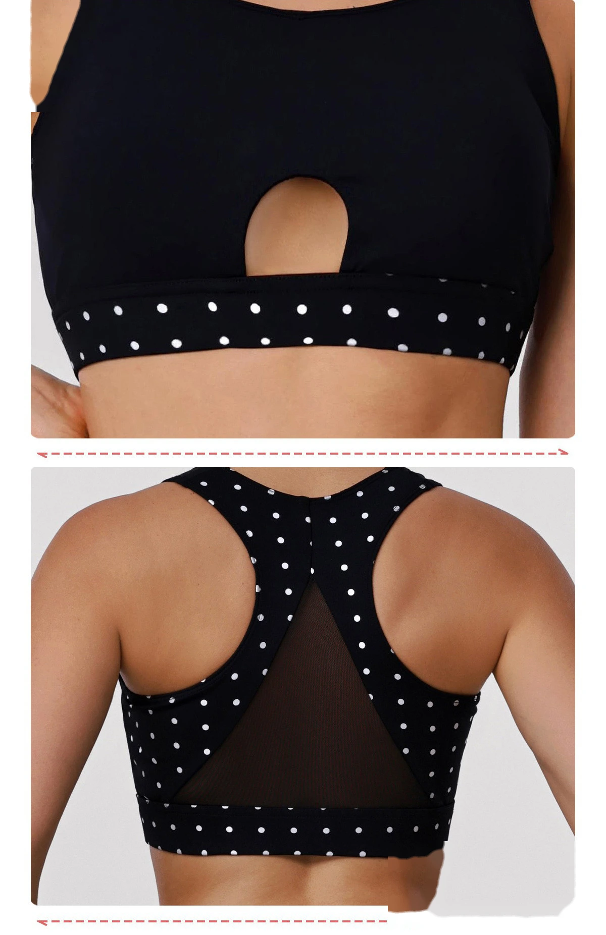 Bulk Custom Polka Dot Activewear Set - Open Back Bra & High-Waisted Tummy Control Yoga Pants detail