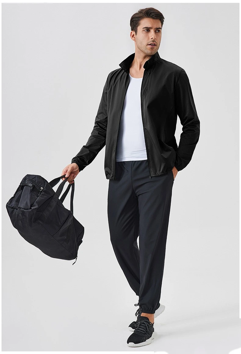Custom autumn and winter sports coat stand collar zipper jacket outdoor windproof long sleeve cardigan running fitness detail