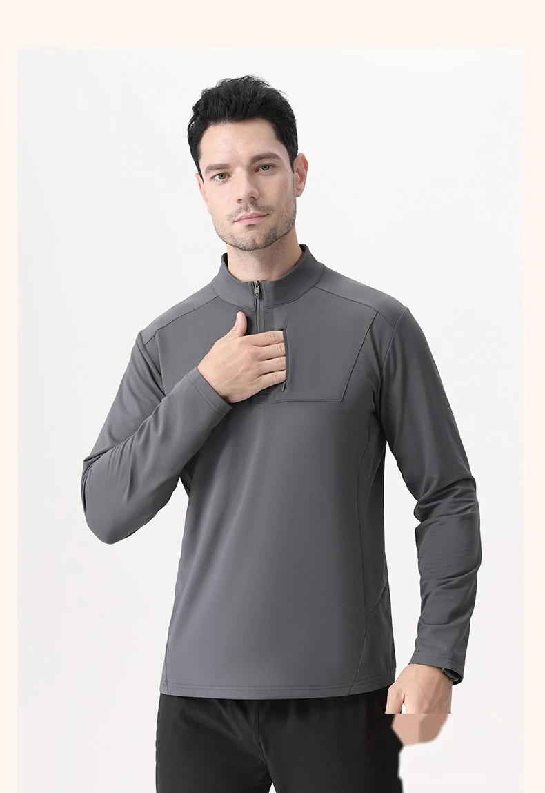 Customized men's semi-zipper outdoor sports and leisure running sweat-absorbing long-sleeved T-shirt detail
