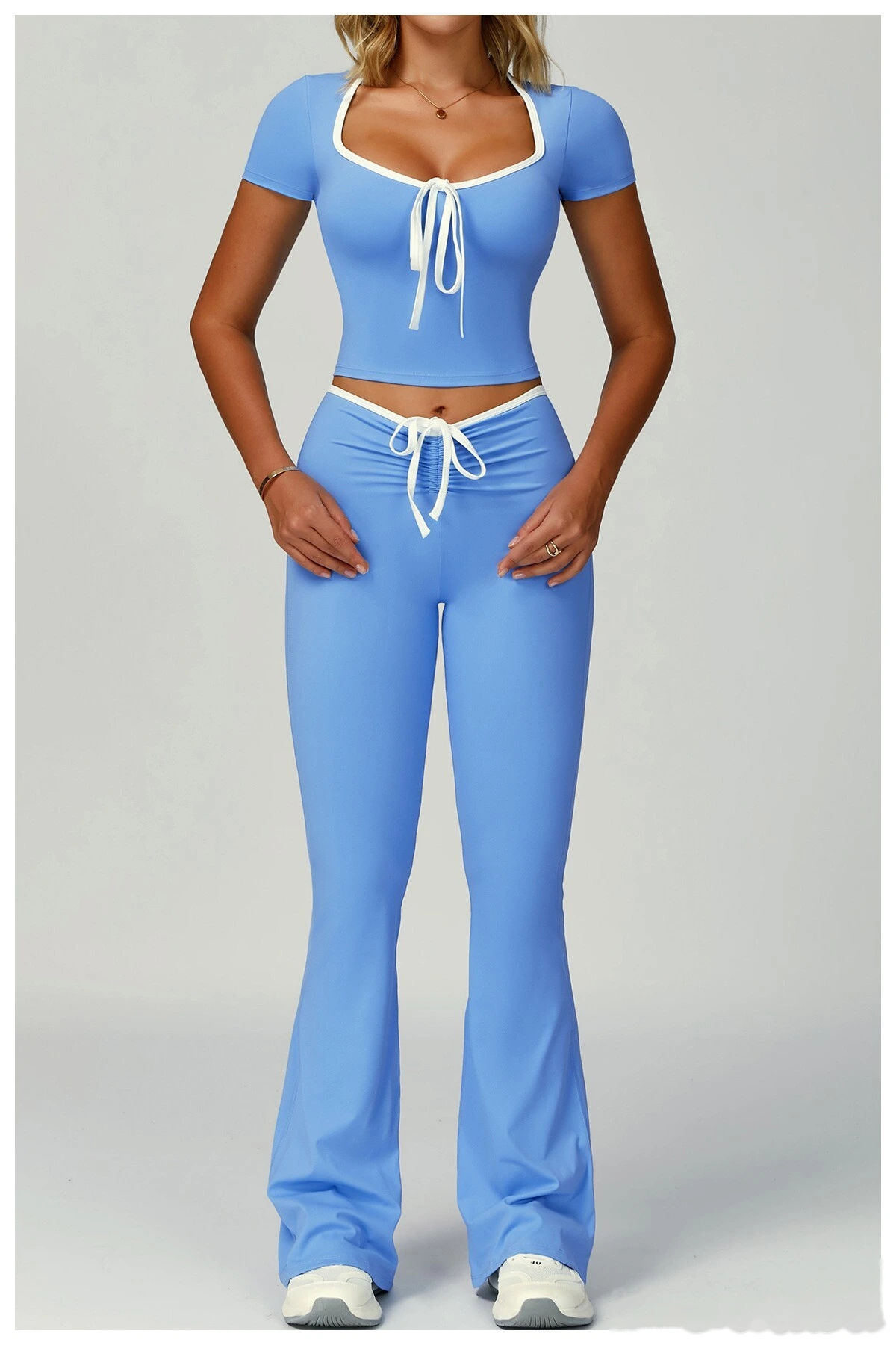Custom-made contrast-wrapped bell-bottoms yoga fitness exercise high waist slim bell-bottoms women detail