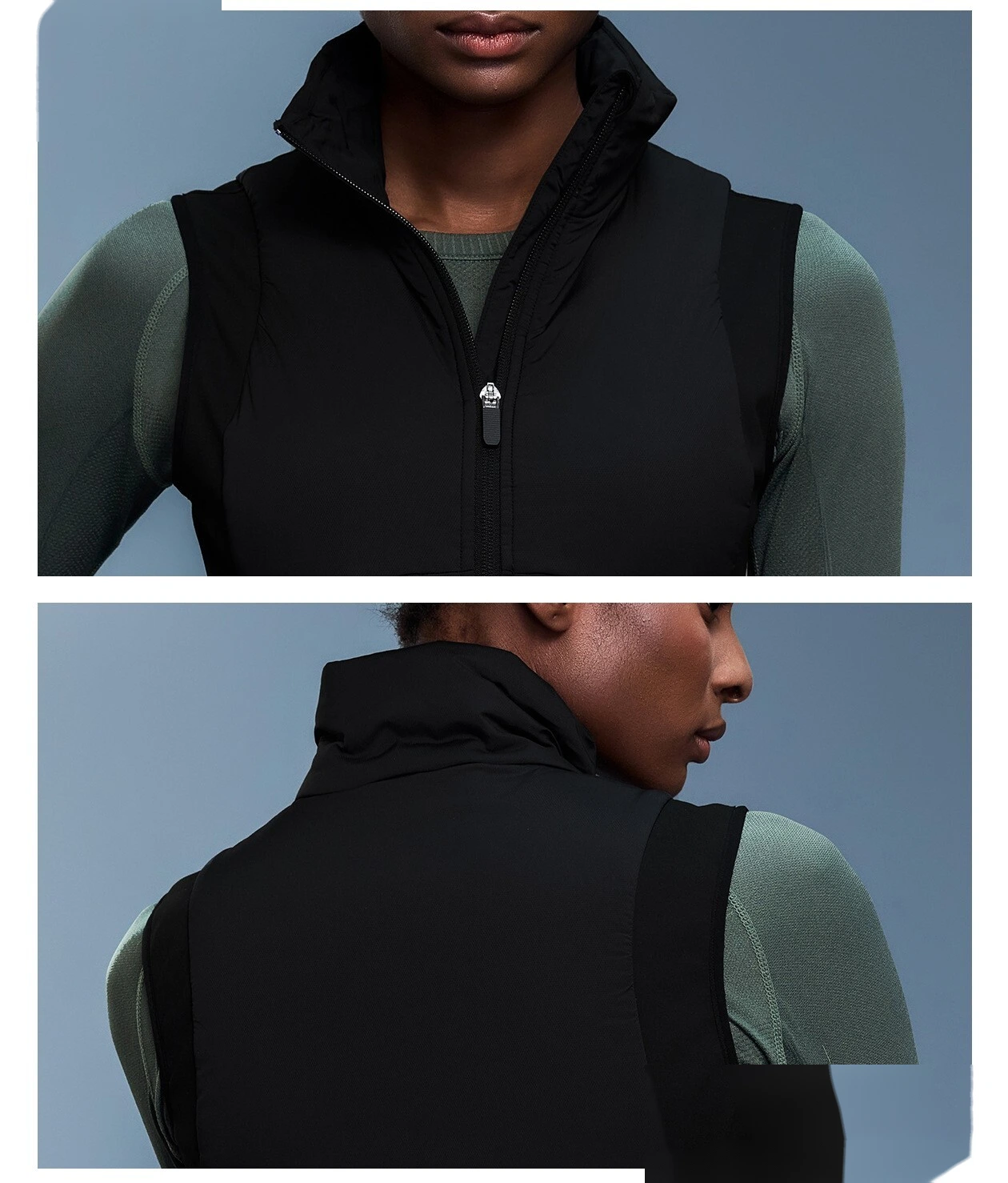 Custom autumn and winter stand collar windproof vest women's short lightweight cashmere warm cotton vest. detail
