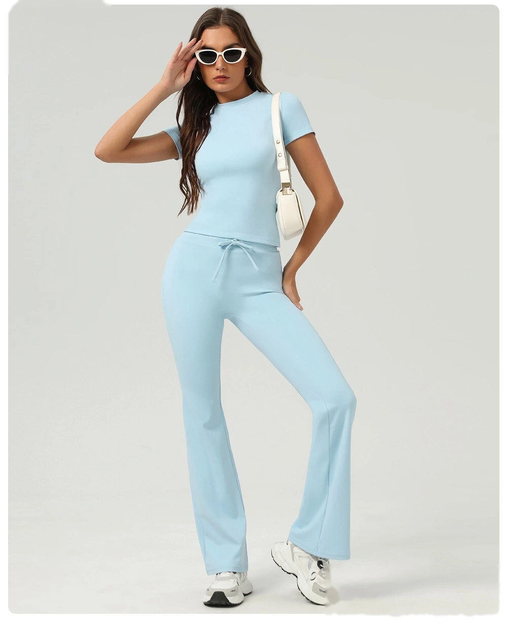 Hip-lifting yoga bell-bottoms fitness exercise wide-leg micro-pants high waist drawstring quick-drying yoga pants detail