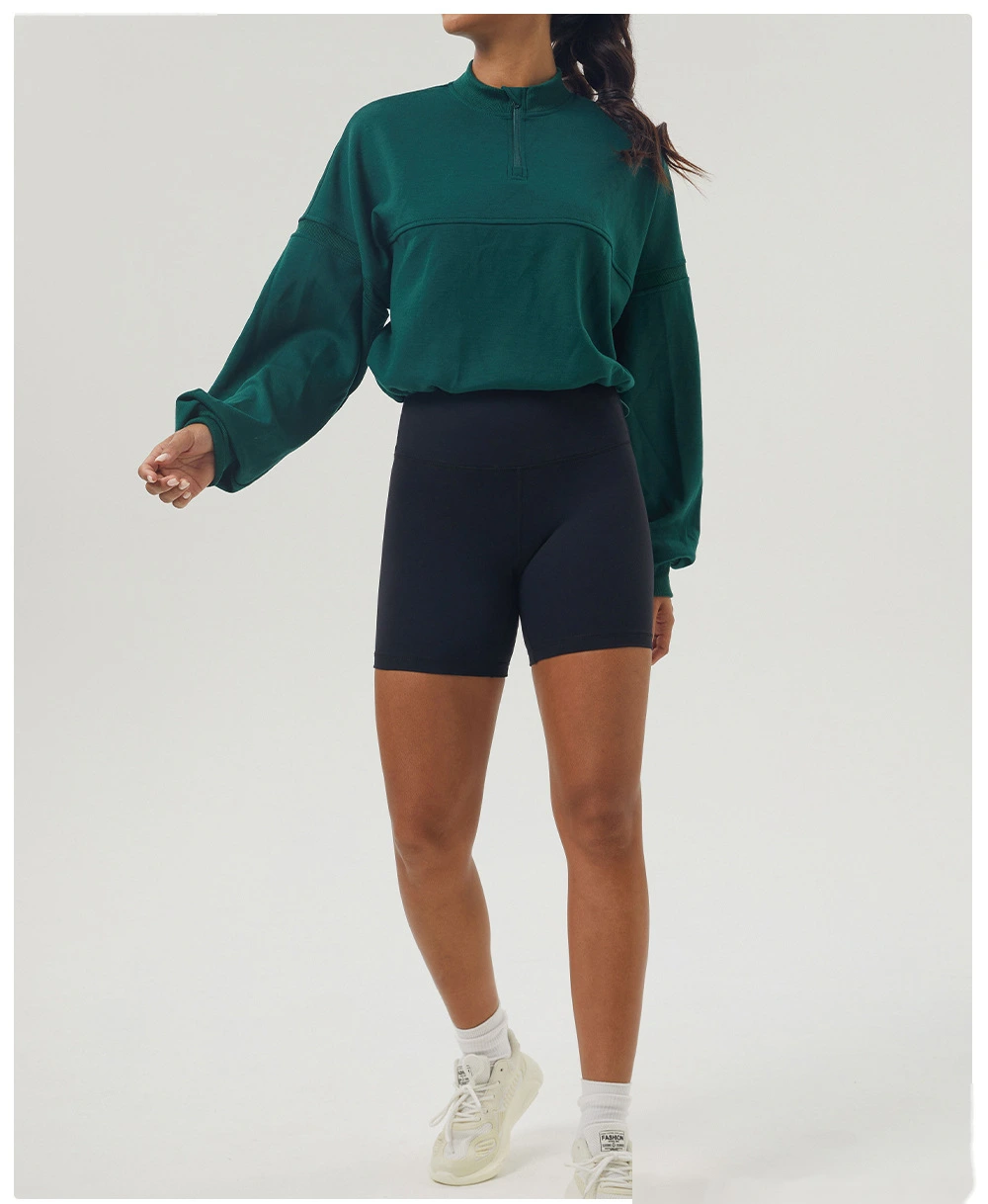 Custom autumn and winter sweater sports fitness long sleeve yoga clothes half zipper loose sweater woman detail