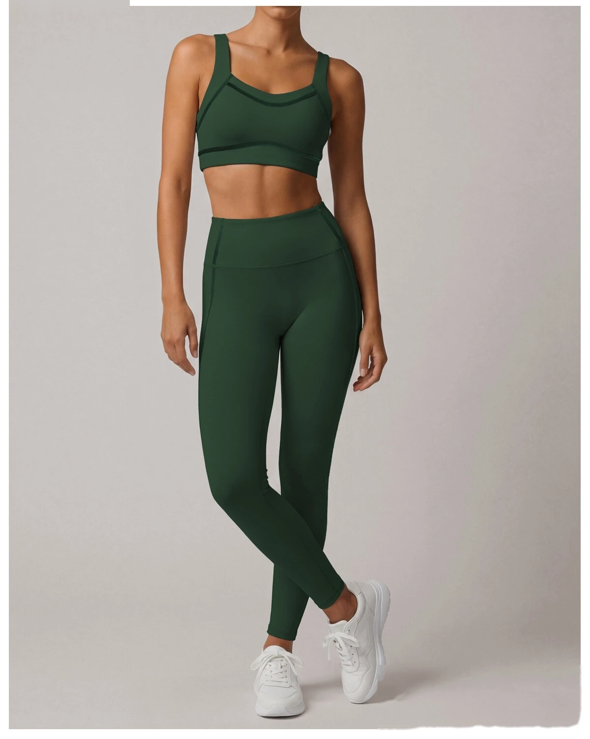 Women High Intensity Sports Outfit, Shockproof Tank Bra + High Waist Slim Training Pants Quick Dry Yoga Set detail
