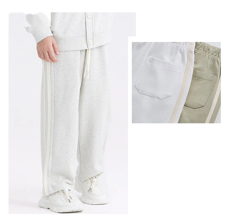 Customized cotton terry two-bar sweatpants for boys and girls children's loose casual pants detail