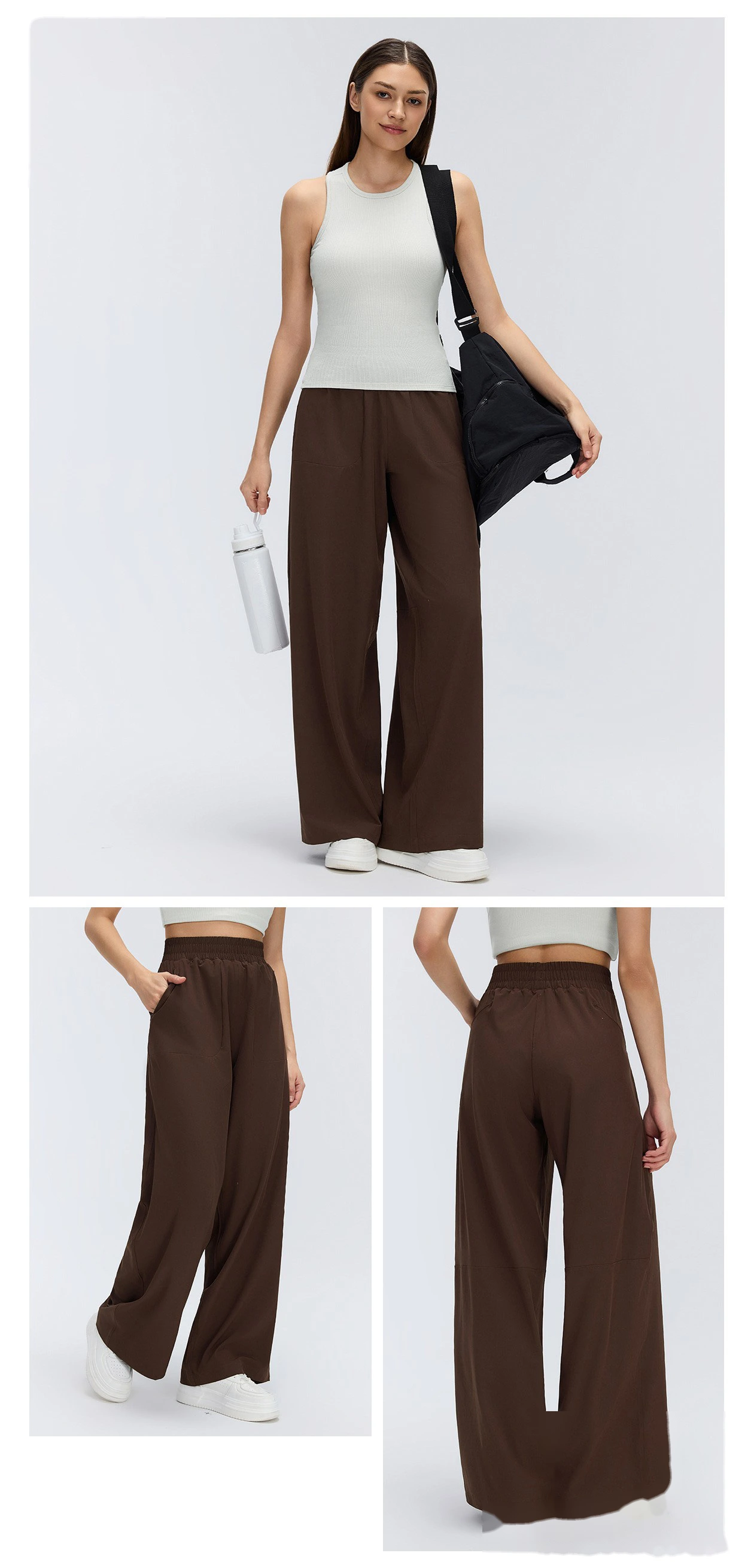 Women’s Custom Spring Summer Thin Breathable Straight Sports Pants Drawstring Loose Slim Casual Wide Leg Pants detail