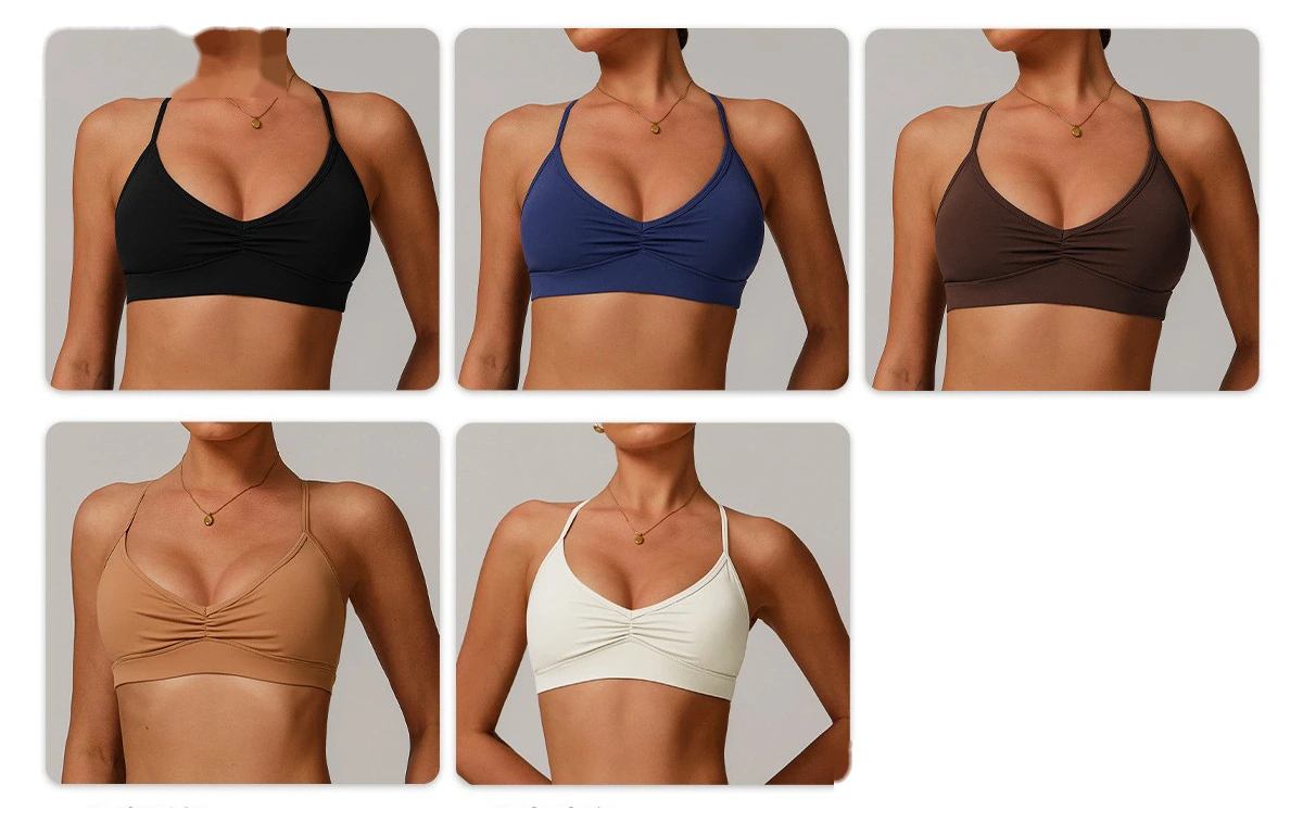 Quick-drying V-neck yoga bra cross-back pleated underwear running fitness bra detail