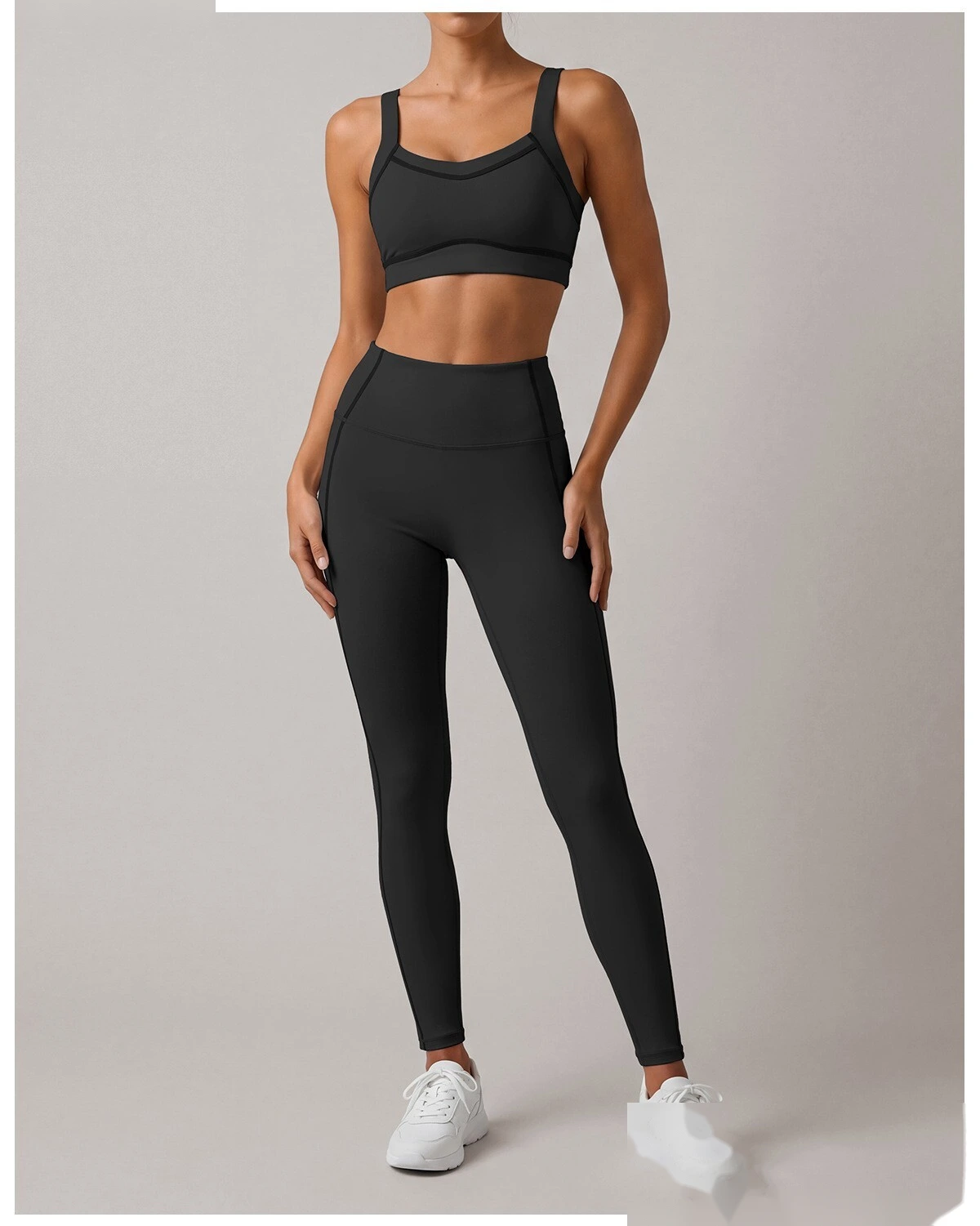 Women High Intensity Sports Outfit, Shockproof Tank Bra + High Waist Slim Training Pants Quick Dry Yoga Set detail
