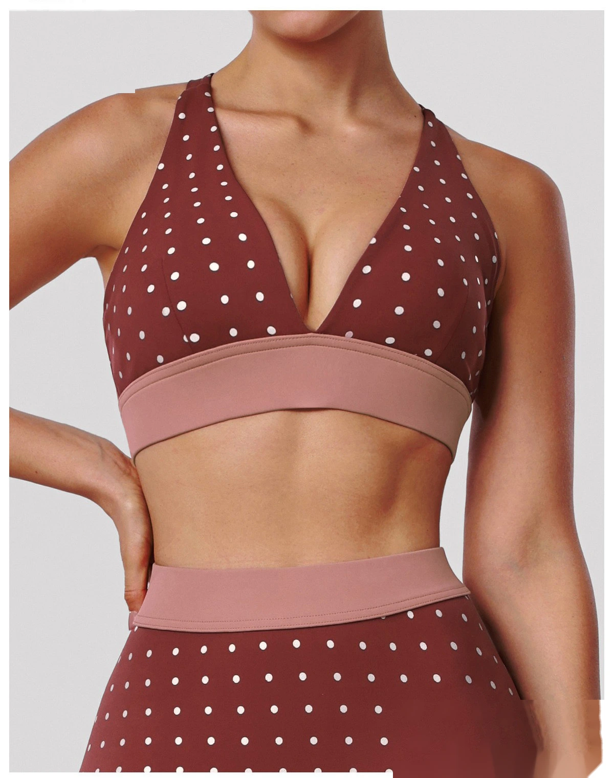Bulk Custom Cross Beauty Back Yoga Bra - Color Block Polka Dot High-Stretch Sexy Gym Running Activewear detail