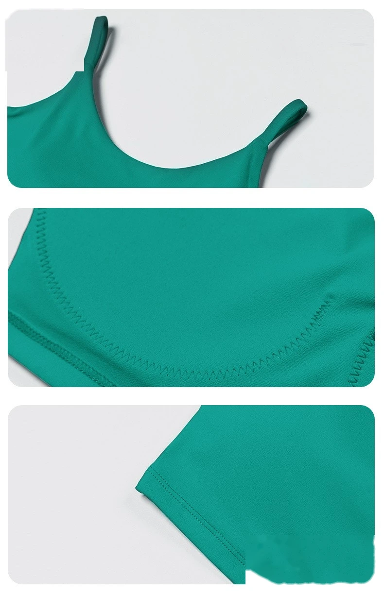 Women U neck spaghetti strap padded crop vest running fitness sports bra detail