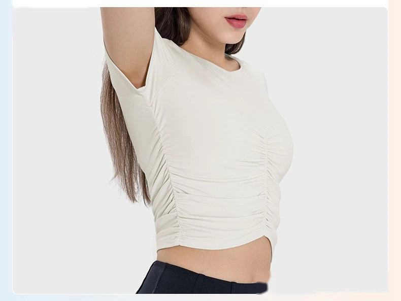 Customized folding movement short-sleeved slim slimming short yoga top woman detail