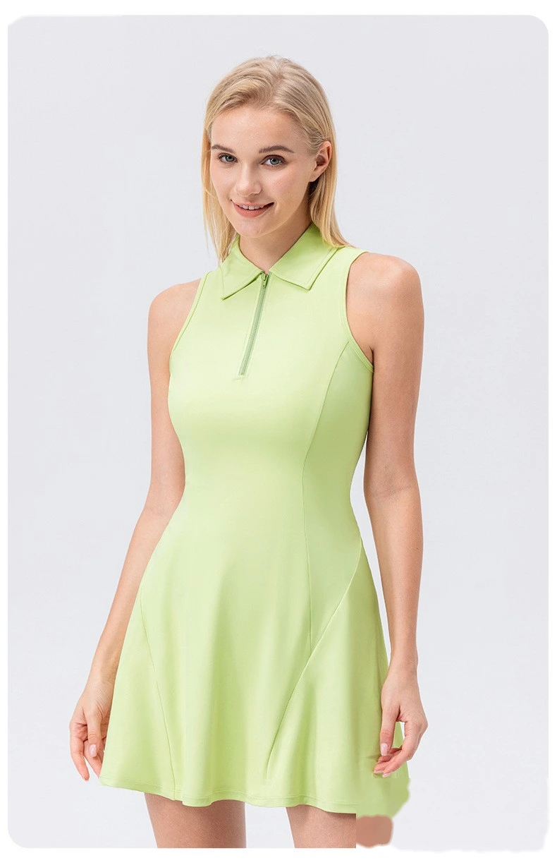 Custom lapel tennis skirt women's quick-drying breathable waist contrast sports leisure fitness dress detail