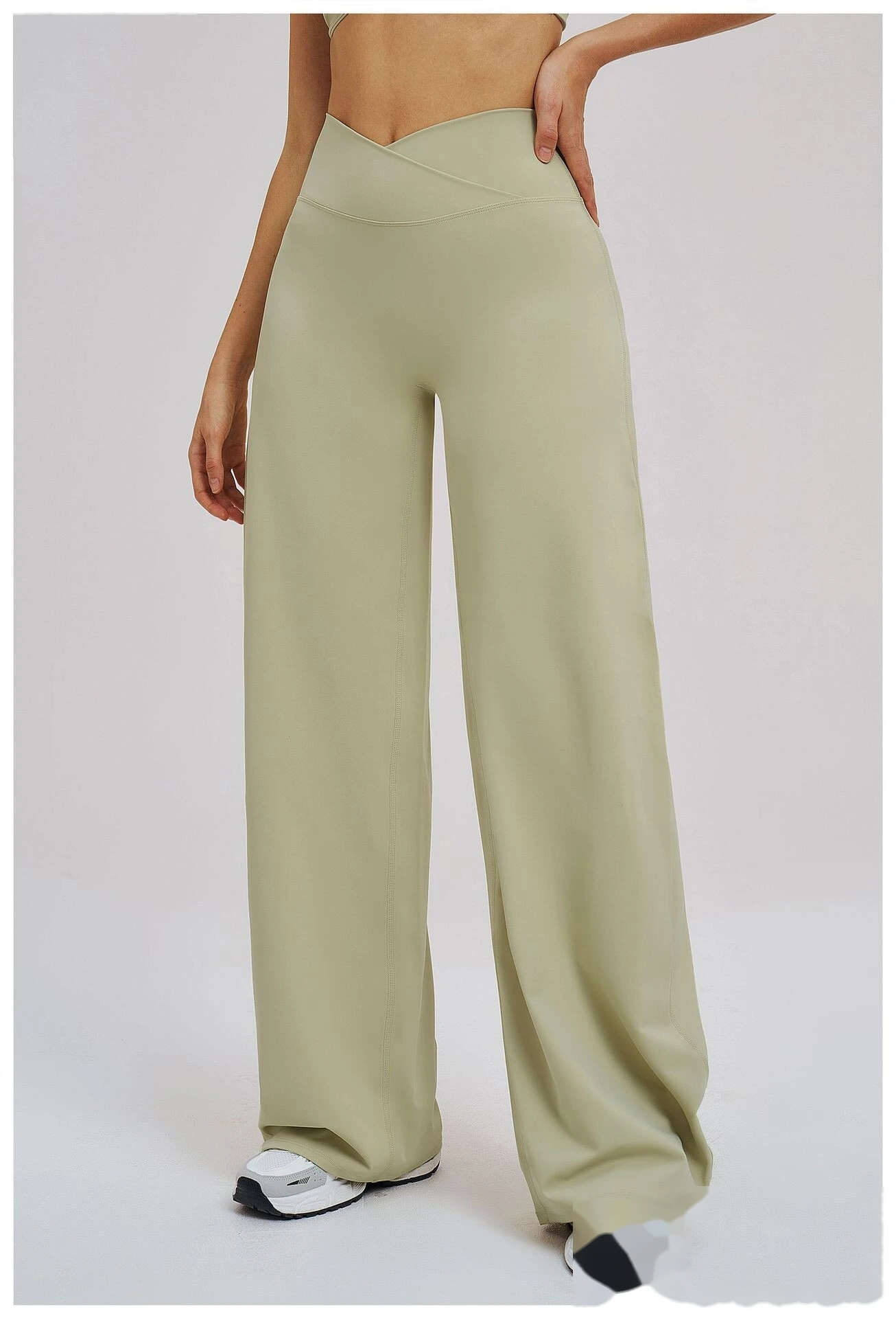 Bulk Custom Legging Lined Wide-Leg Pants - Women's Cross Waist Loose Straight Yoga Gym Activewear detail