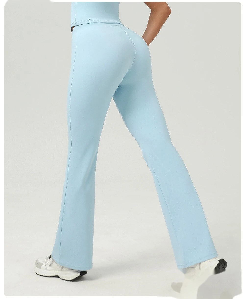 Hip-lifting yoga bell-bottoms fitness exercise wide-leg micro-pants high waist drawstring quick-drying yoga pants detail