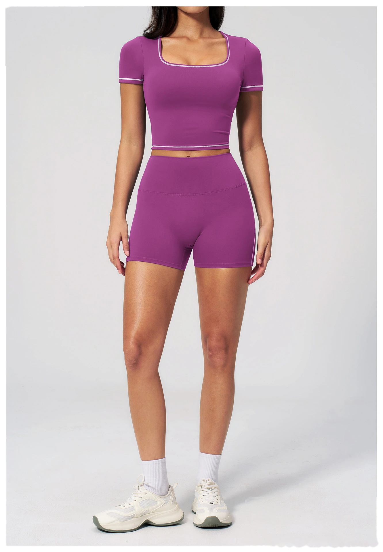 Women's Yoga Short Sleeve Top, Skinny Crop Waist Color Block Outdoor Quick Dry Running Fitness Sports Tee detail
