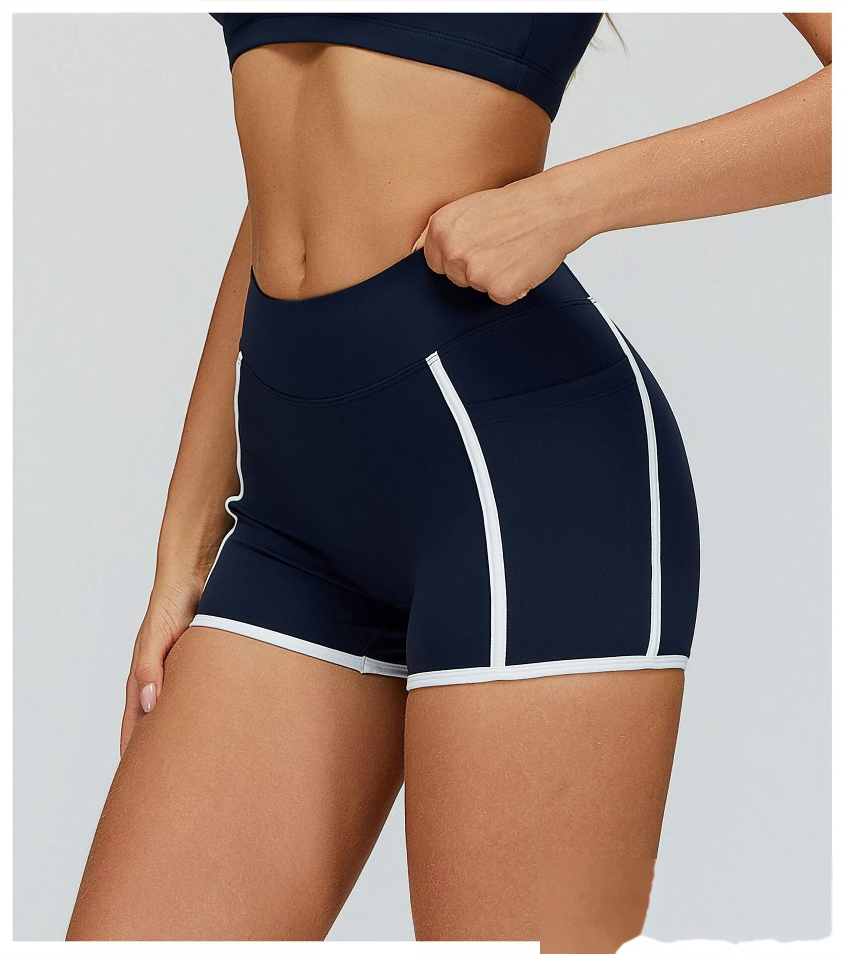 Custom Naked-Feel Yoga Shorts - Women’s High-Waisted Color Block Tight Butt-Lifting Running Shorts detail