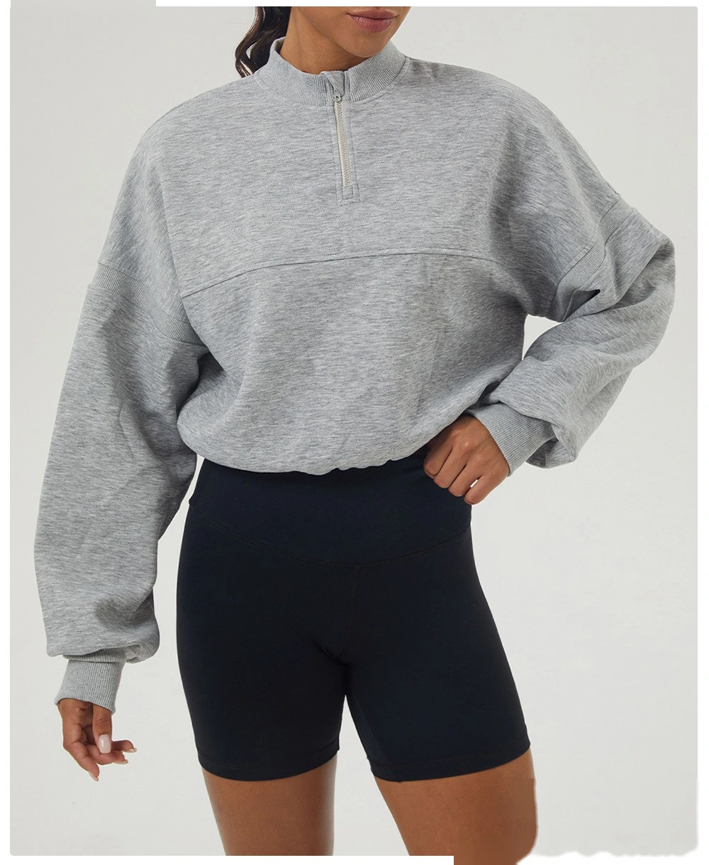 Custom autumn and winter sweater sports fitness long sleeve yoga clothes half zipper loose sweater woman detail