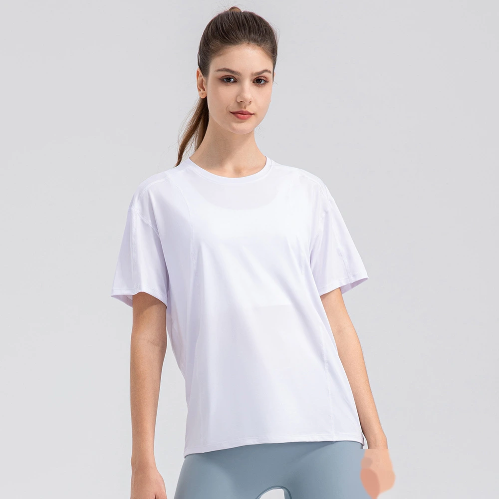Women summer loose short sleeve t-shirt quick dry breathable fitness tee detail