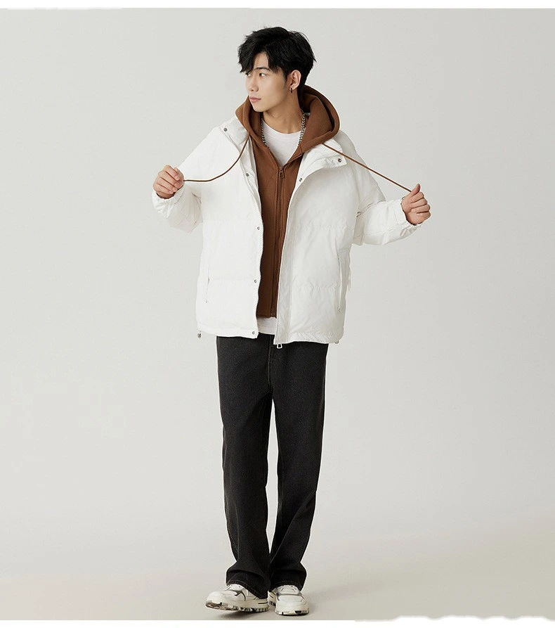 Custom hooded down jacket men's winter new trend fake two windproof warm couple coat. detail