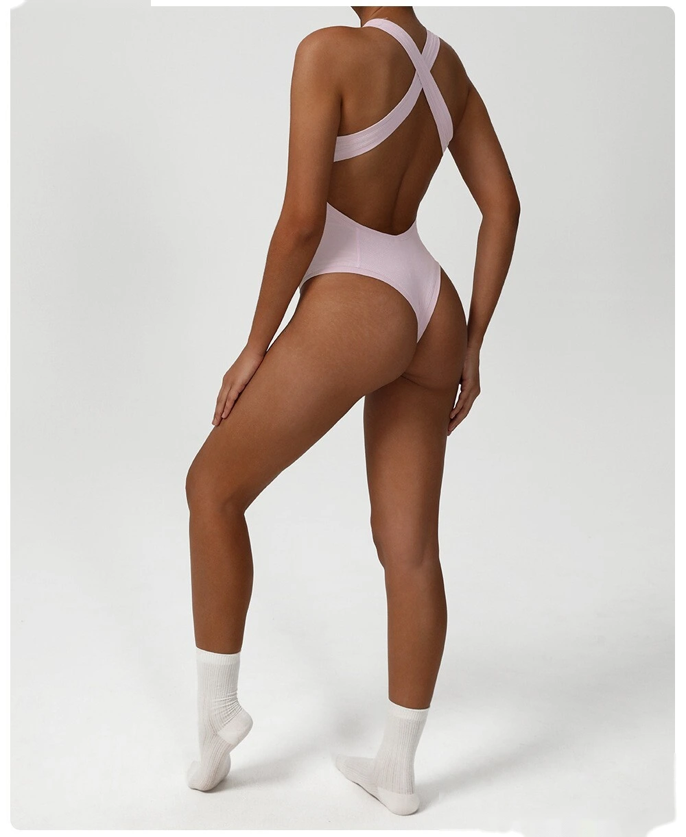Cross-backless one-piece yoga clothes Europe and the United States tight fitness one-piece vest corset detail