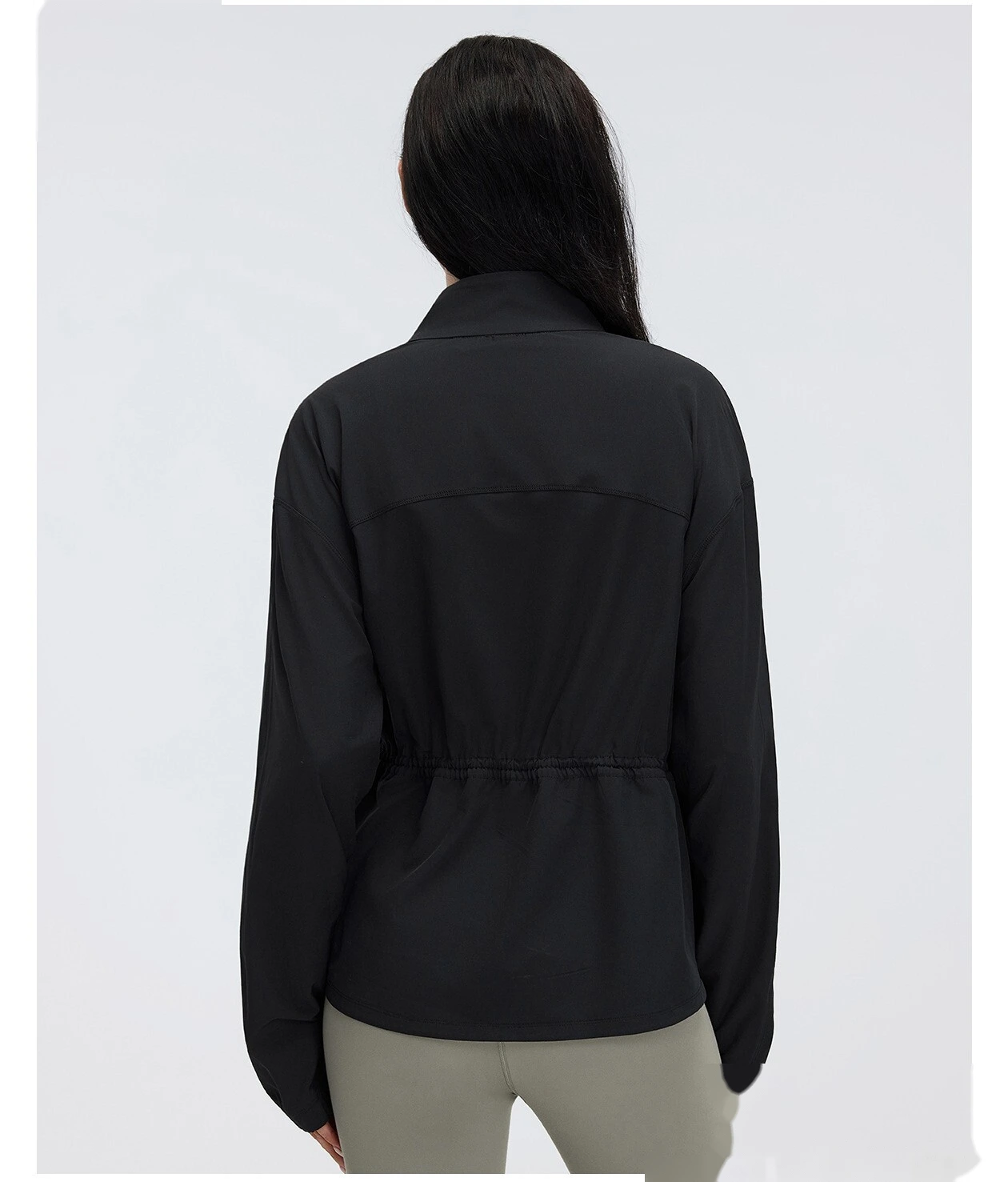 Custom Women’s Stand Collar Sports Jacket Slim Waist Loose Fit Workout Yoga Running Outerwear detail